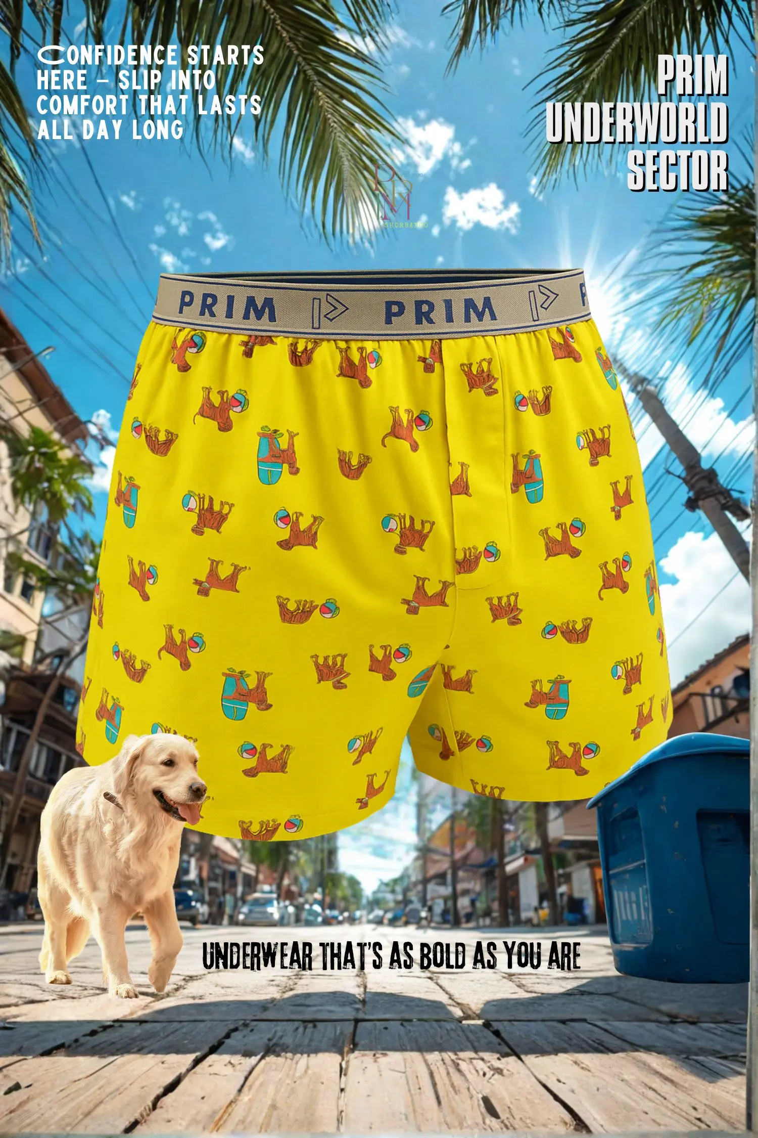 Bright Yellow Camel-Print Premium Cotton Boxer for Men