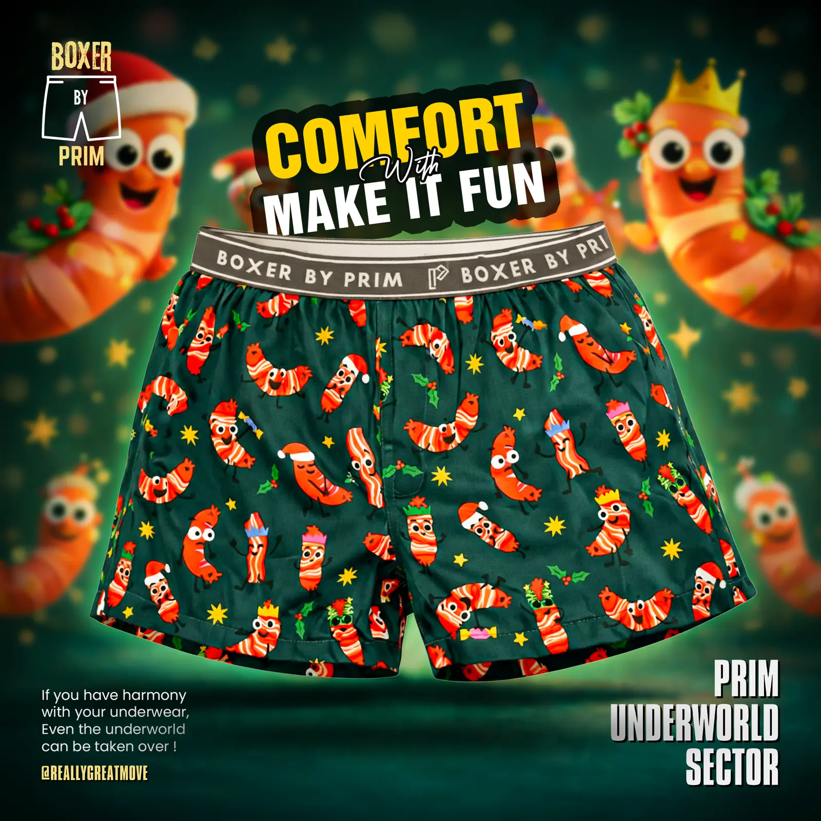 Christmas Sausage Printed Premium Cotton Boxer for Men