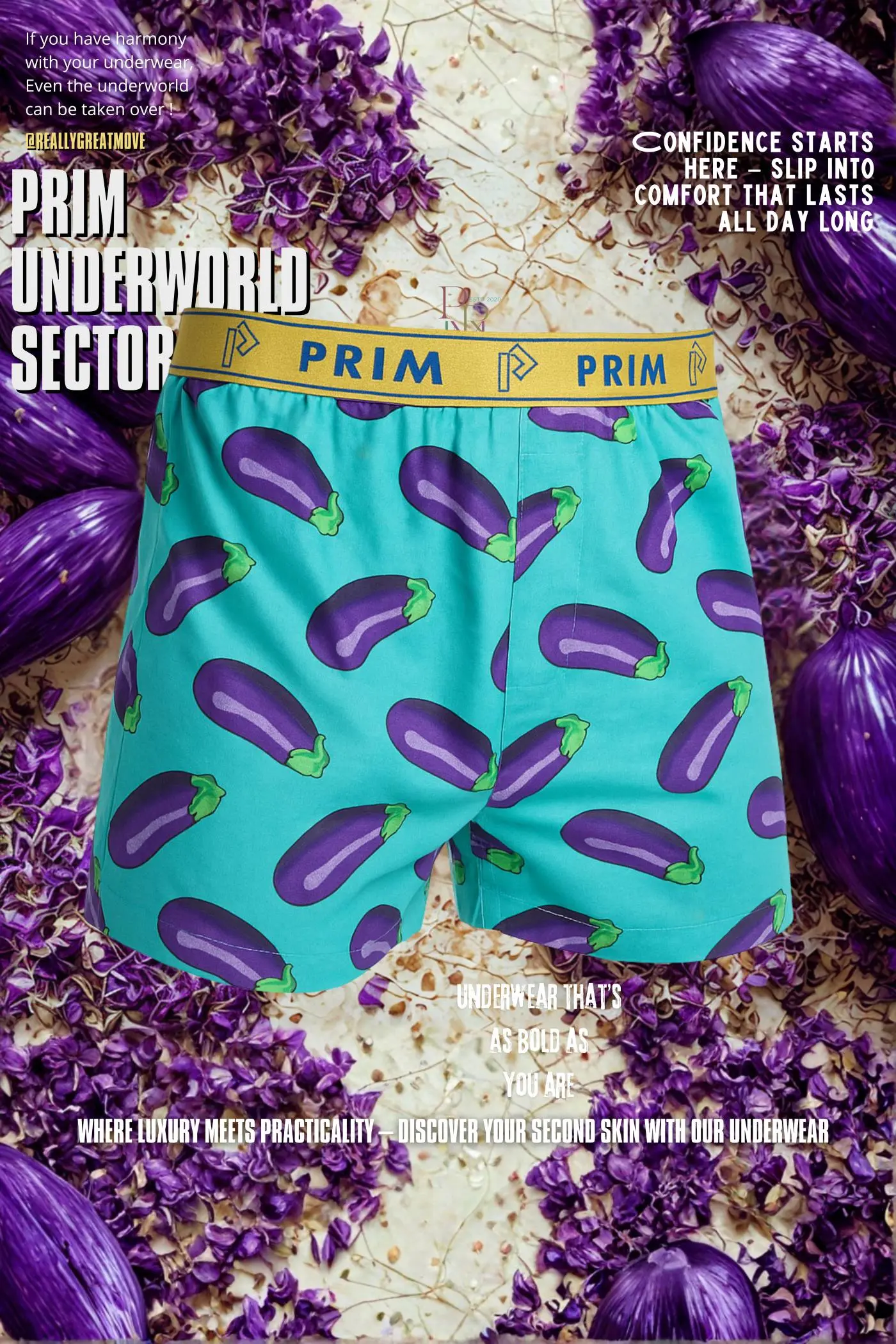 Blue Brinjal Print Premium Cotton Boxer for Men
