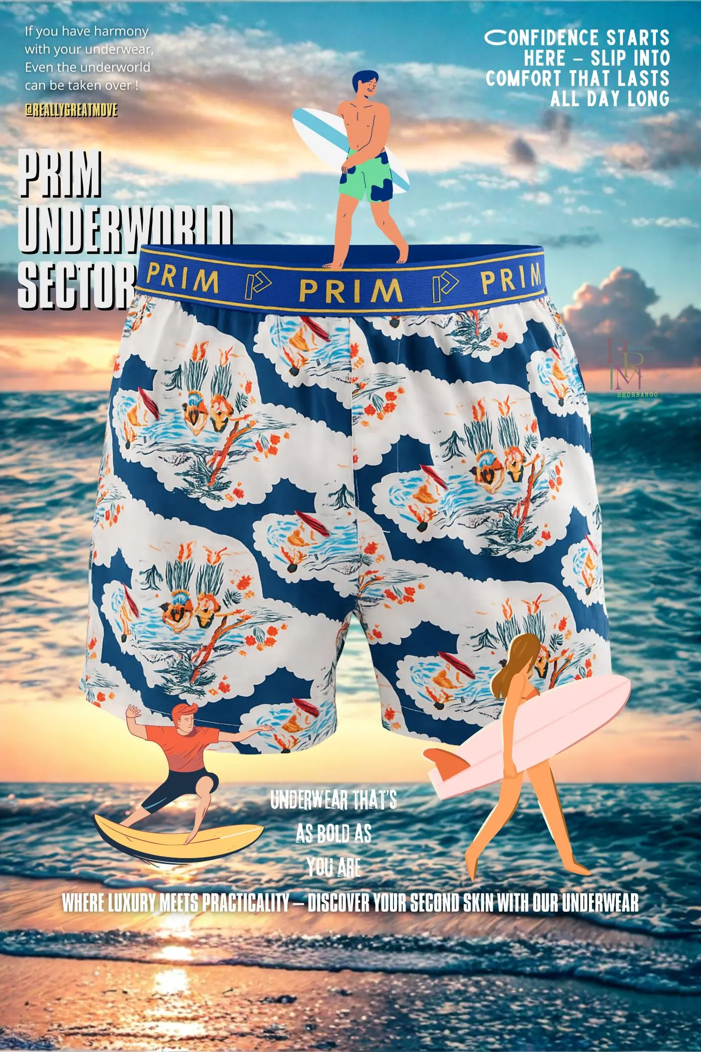 Blue & White Tropical Print Premium Cotton Boxer for Men