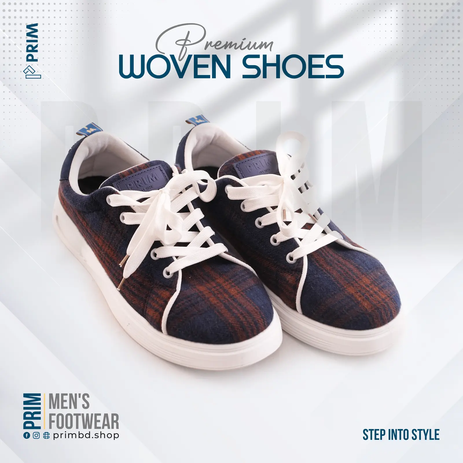 PRIM Premium Woven Shoes | Midnight Navy Rust Check