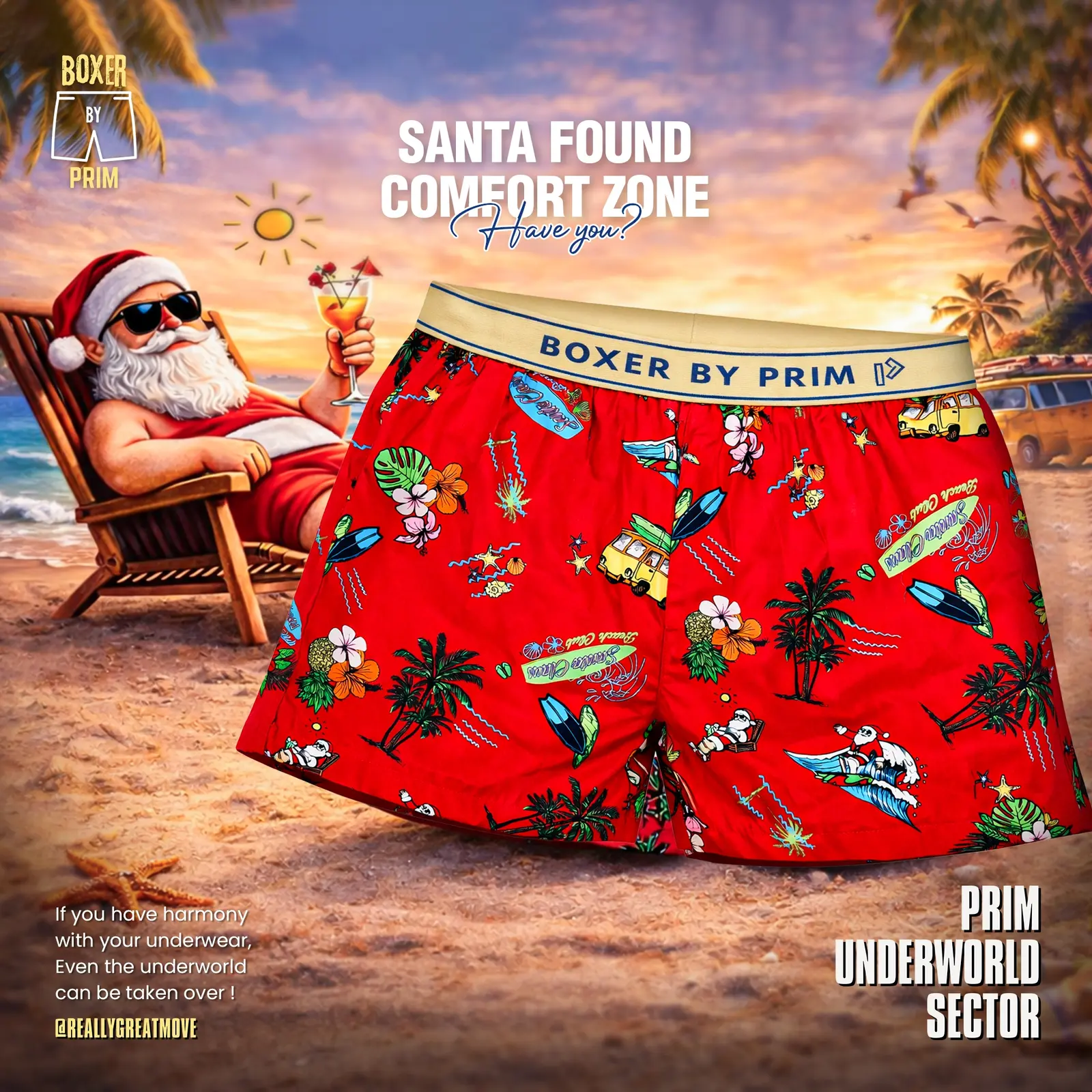 Tropical Santa Surf Printed Cotton Boxer for Men