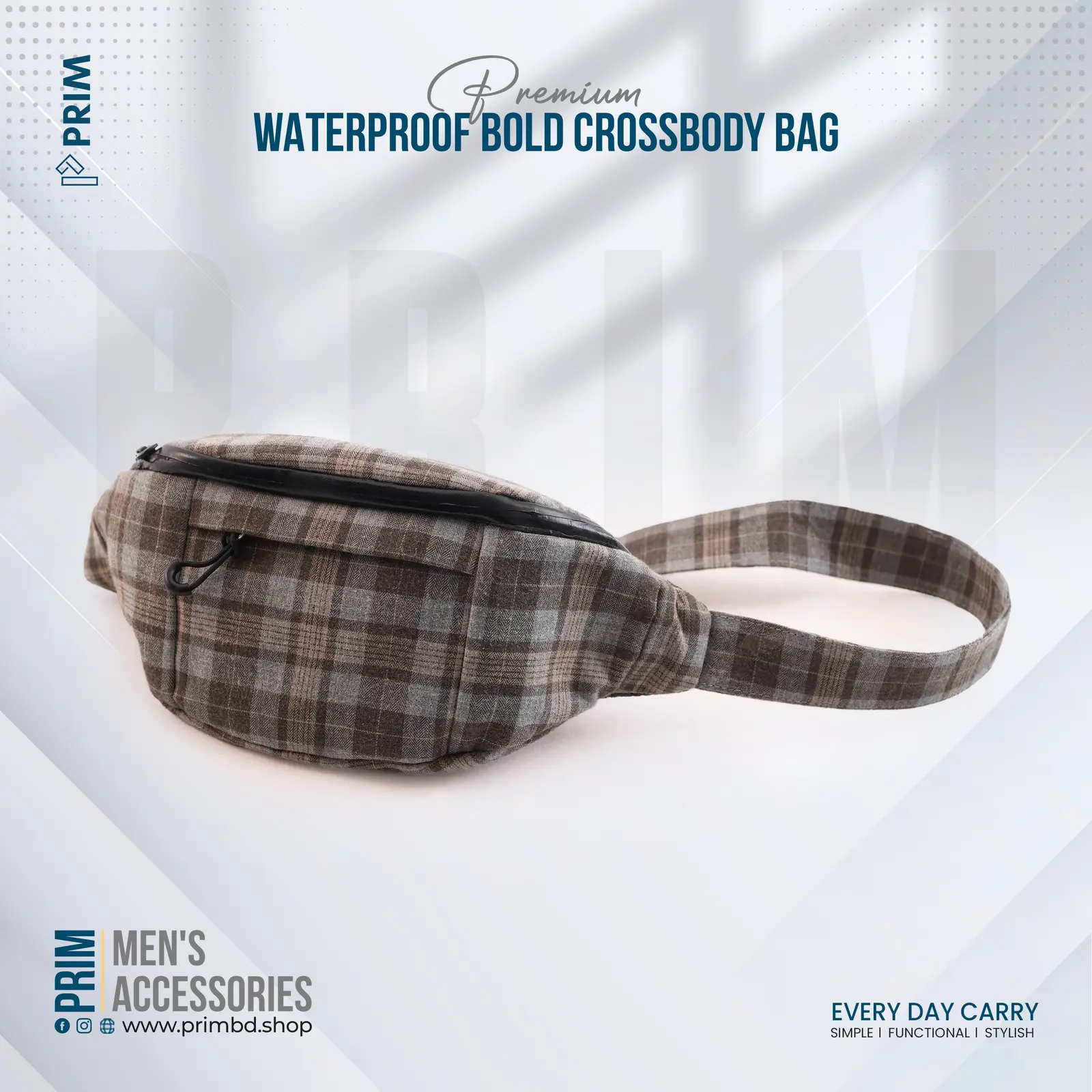 PRIM Premium Waterproof Crossbody Bag | Brown Heritage Check