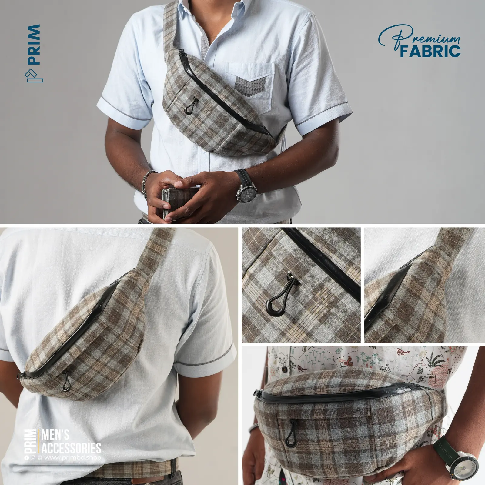 PRIM Premium Waterproof Crossbody Bag | Brown Heritage Check