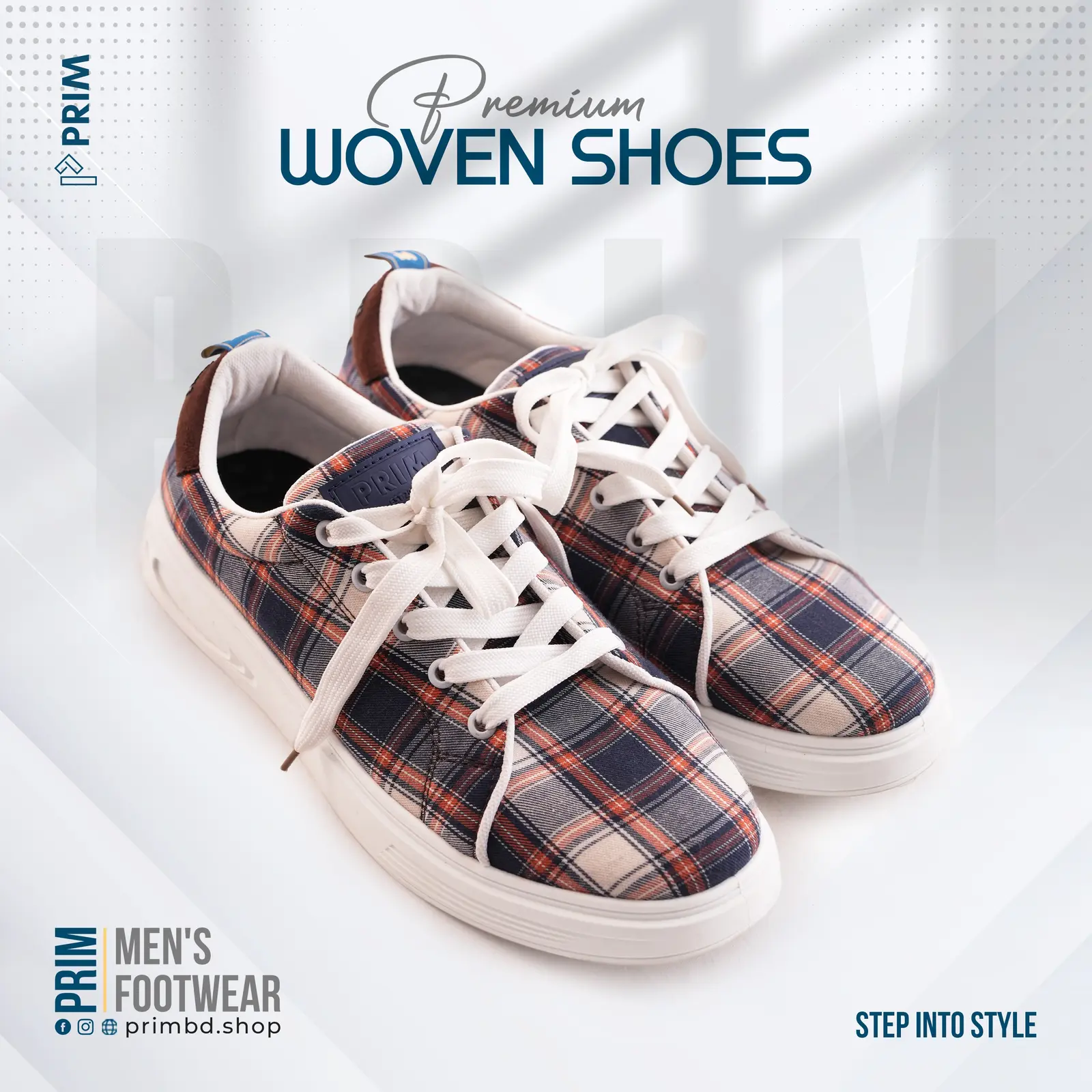 PRIM Premium Woven Shoes | Navy Ivory Rust Plaid