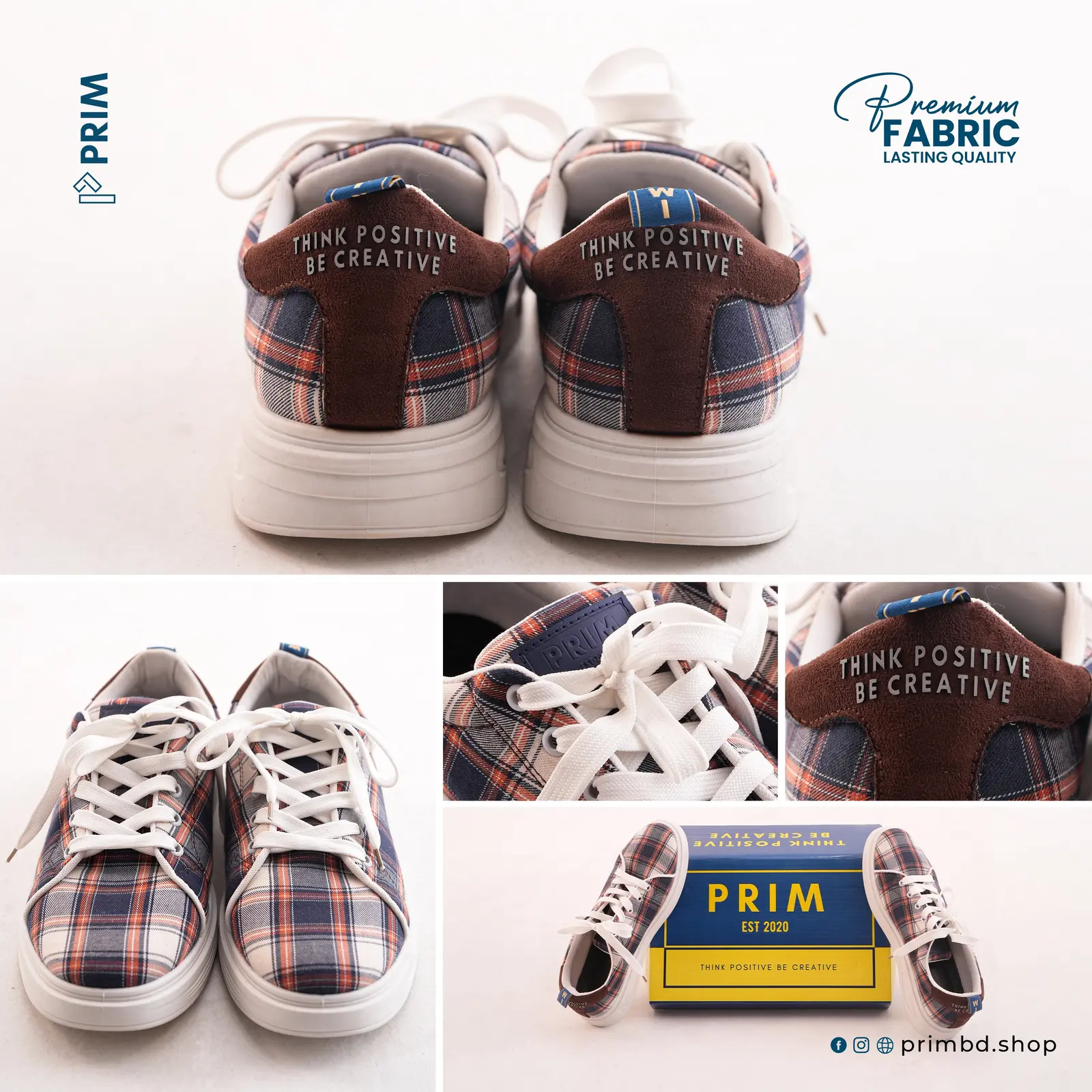 PRIM Premium Woven Shoes | Navy Ivory Rust Plaid