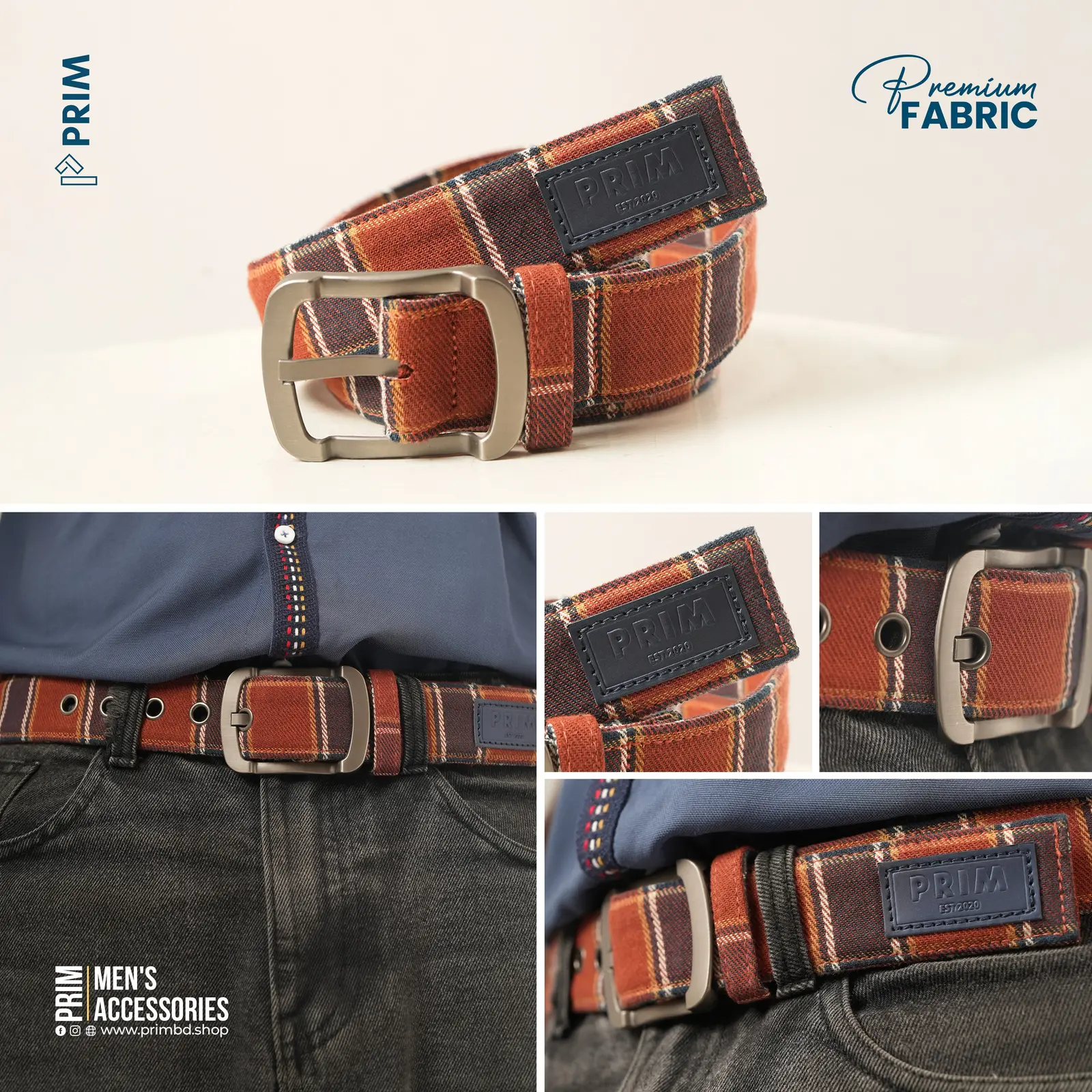 PRIM Premium Woven Belt | Burnt Orange Check
