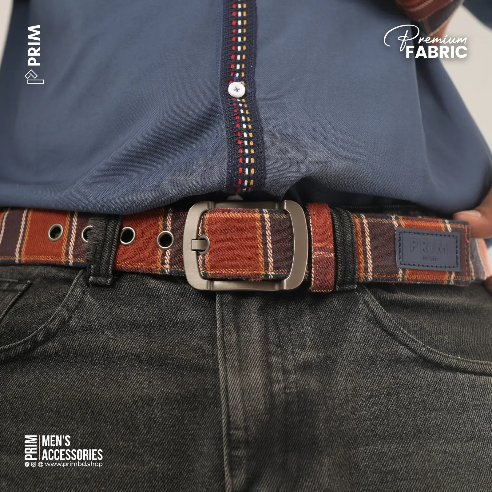 PRIM Premium Woven Belt | Burnt Orange Check