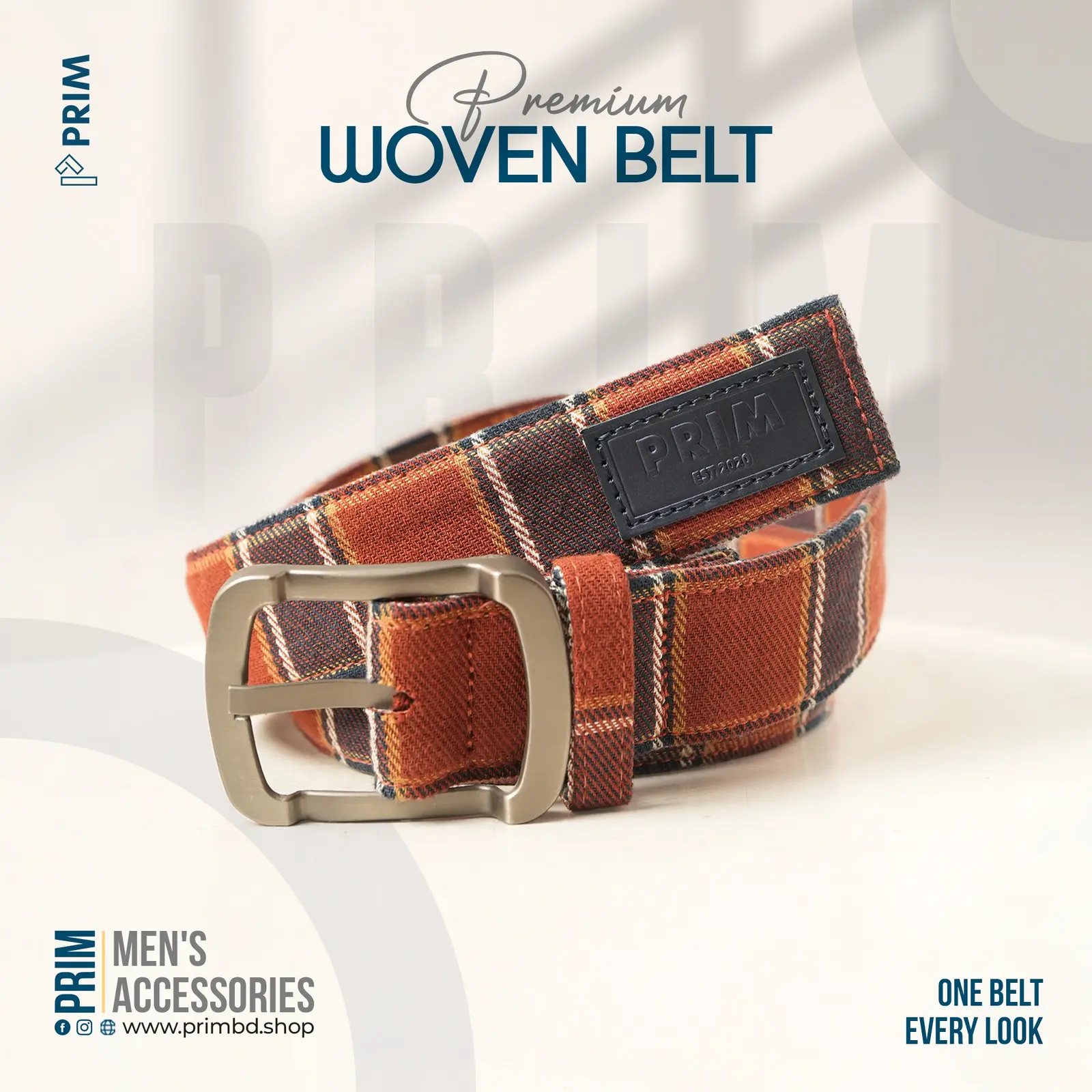 PRIM Premium Woven Belt | Burnt Orange Check