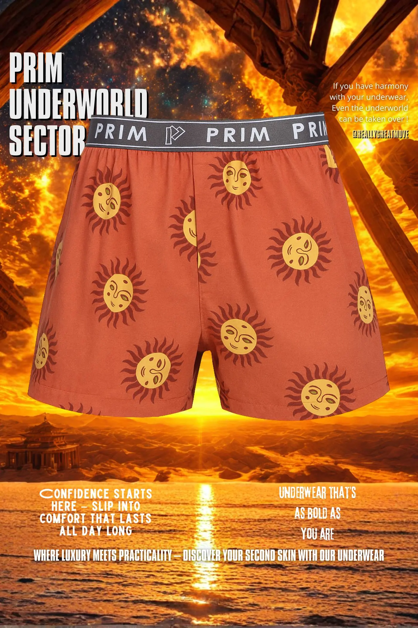 Rust Orange Sun-Print Premium Cotton Boxer for Men