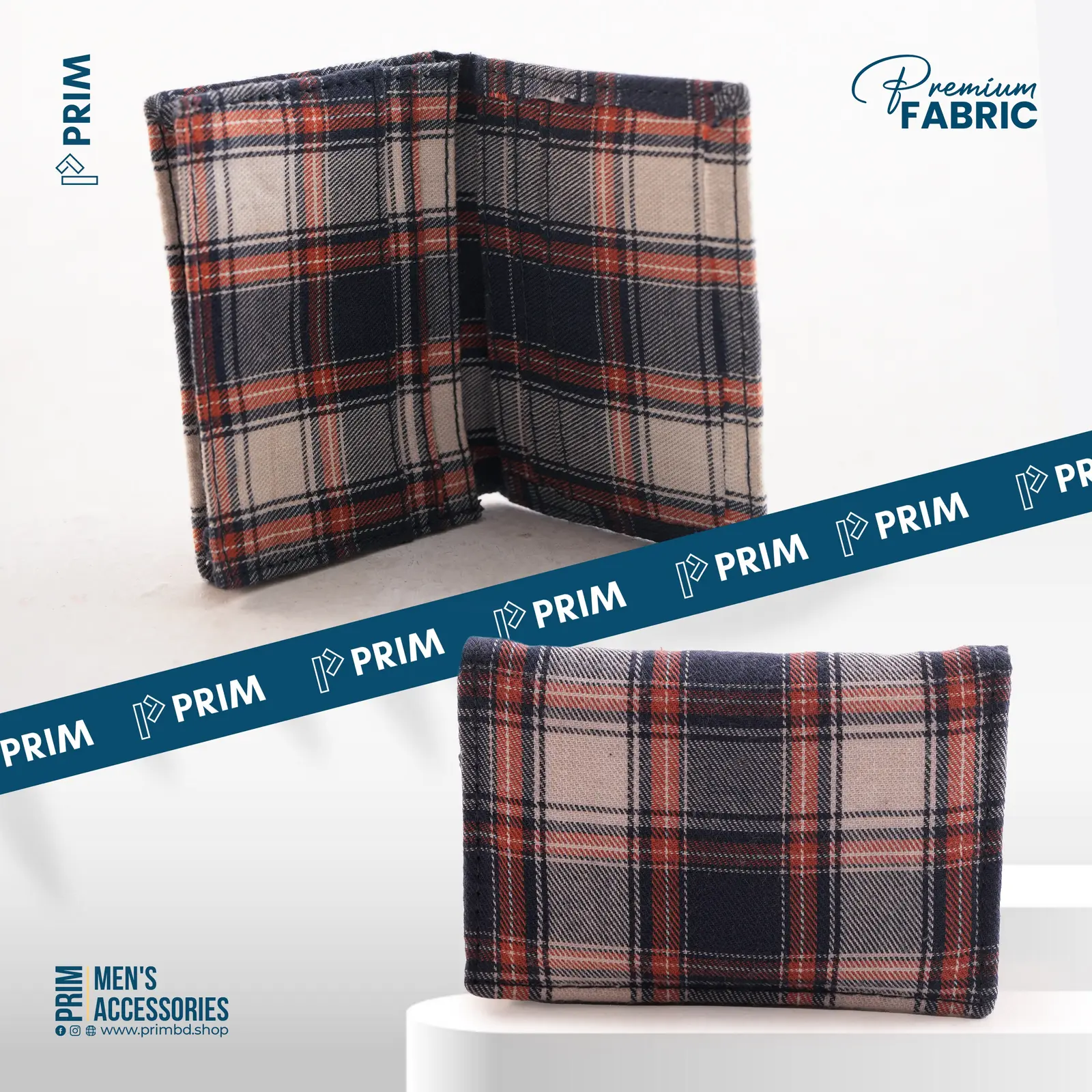 PRIM New Gen Flannel Pocket Wallet | Navy Ivory Rust Check