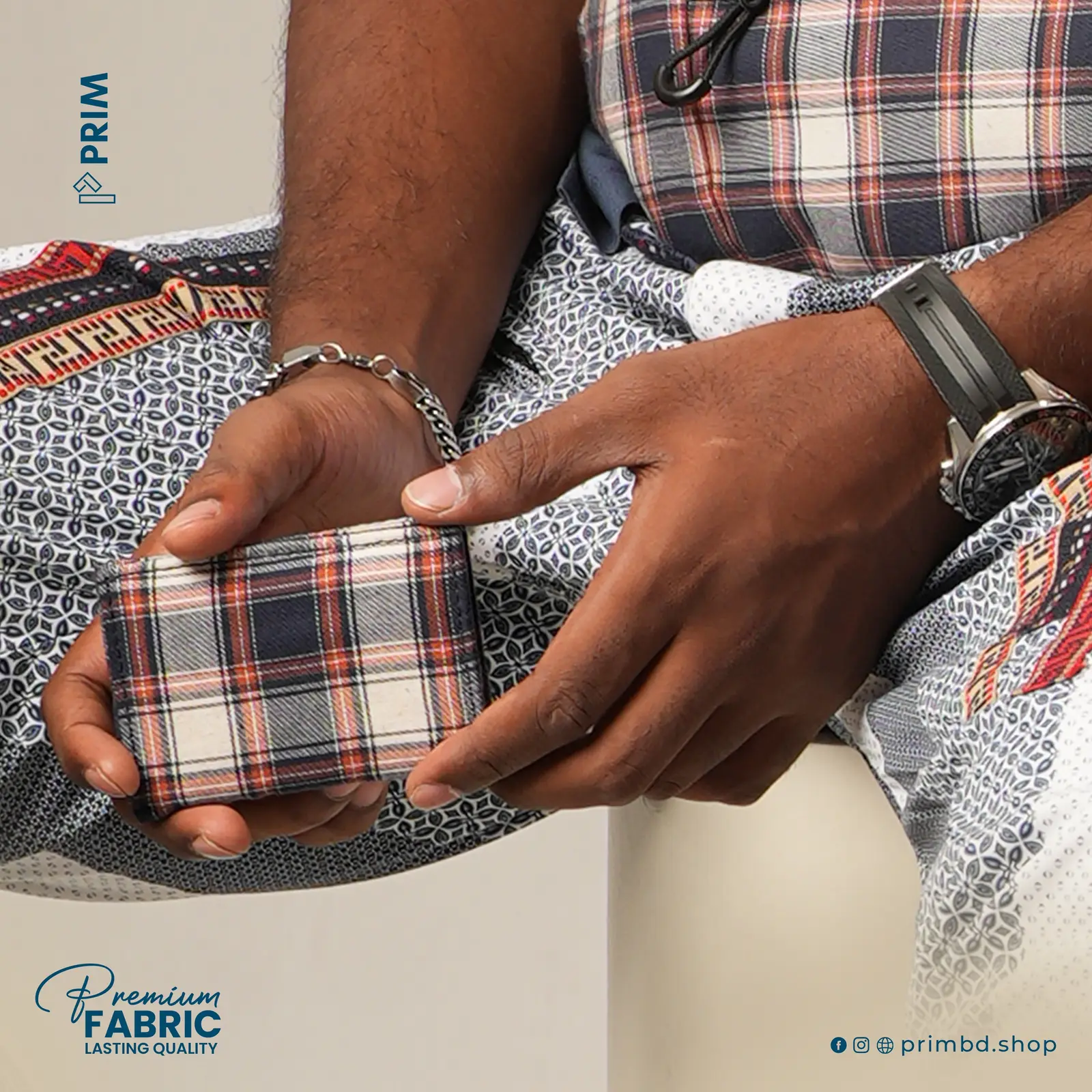 PRIM New Gen Flannel Pocket Wallet | Navy Ivory Rust Check