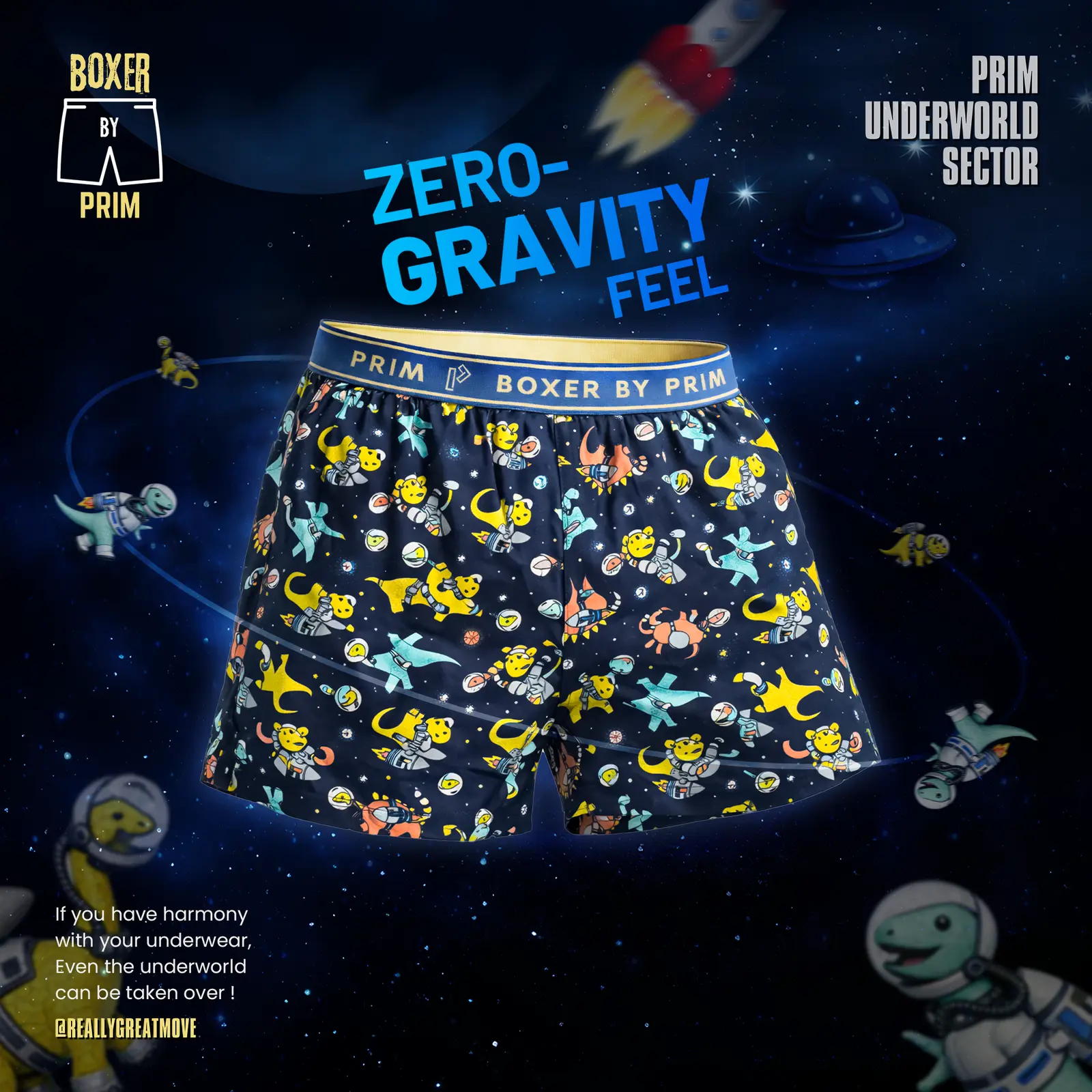 Space Dinosaur Printed Premium Cotton Boxer for Men