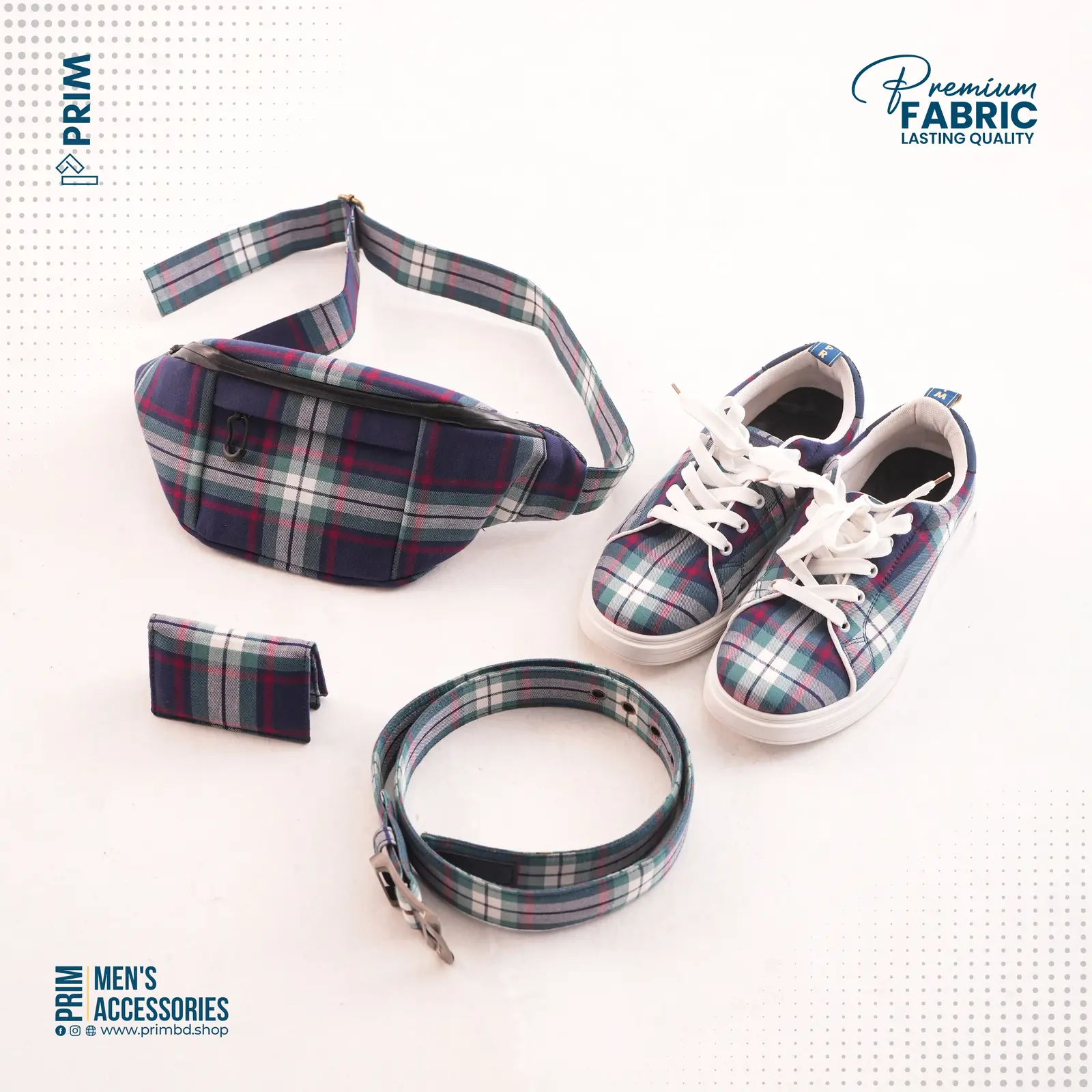 PRIM Premium 4-Piece Men's Matching Combo Set | Forest Green Navy Plaid
