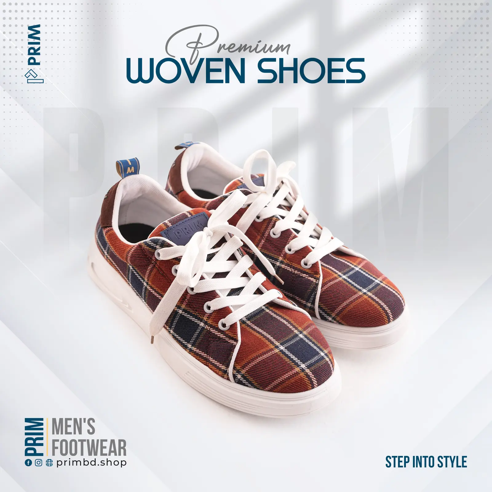 PRIM Premium Woven Shoes | Burnt Orange Navy Plaid