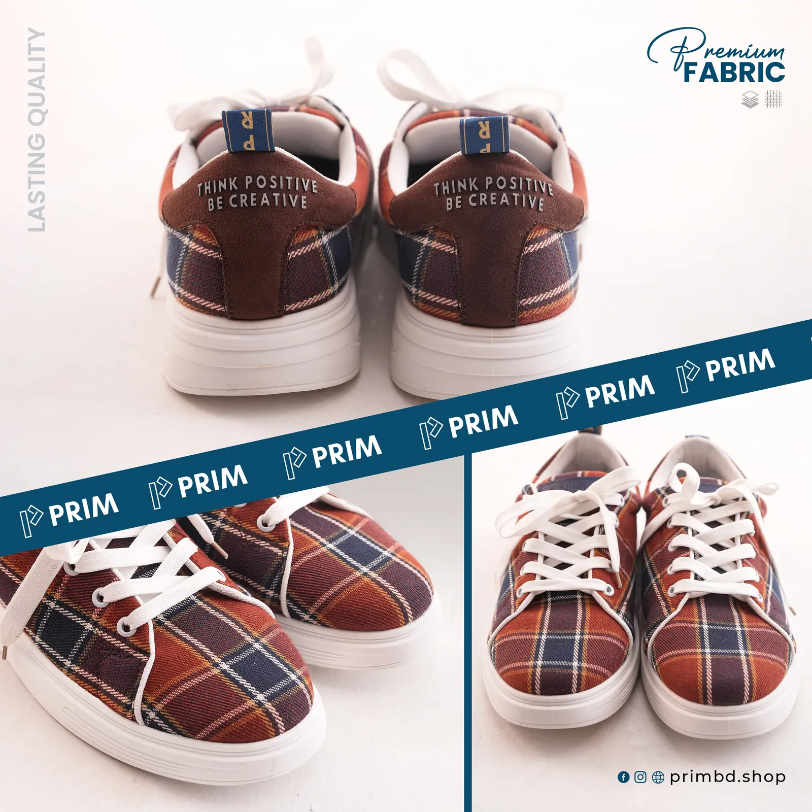 PRIM Premium Woven Shoes | Burnt Orange Navy Plaid