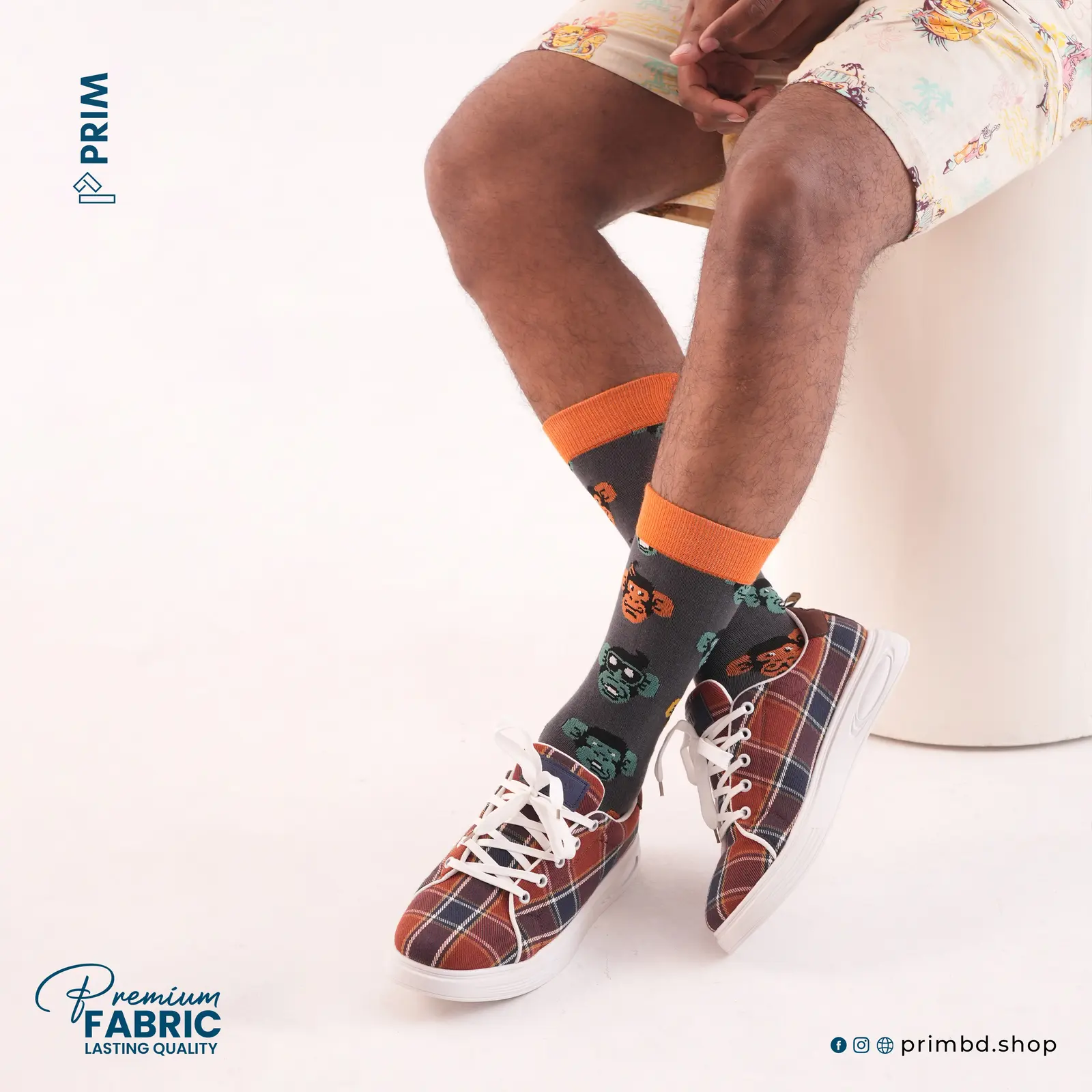 PRIM Premium Woven Shoes | Burnt Orange Navy Plaid