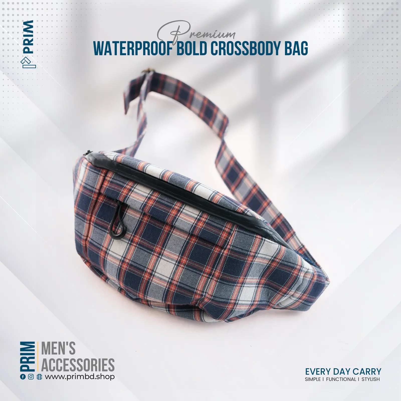 PRIM Premium Waterproof Crossbody Bag | Navy Ivory Rust Plaid