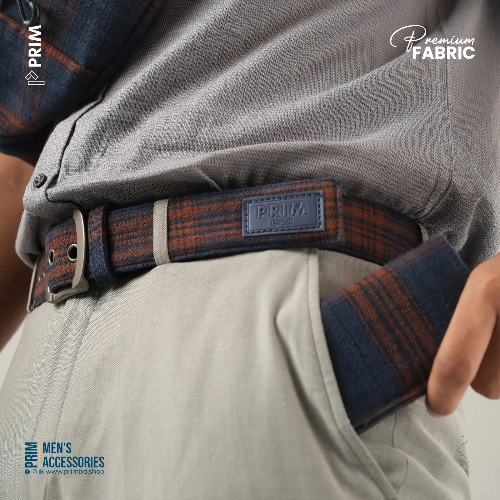 PRIM Premium Woven Belt | Midnight Navy Rust Check