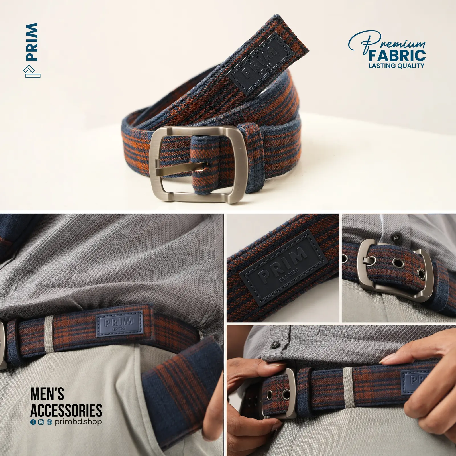 PRIM Premium Woven Belt | Midnight Navy Rust Check