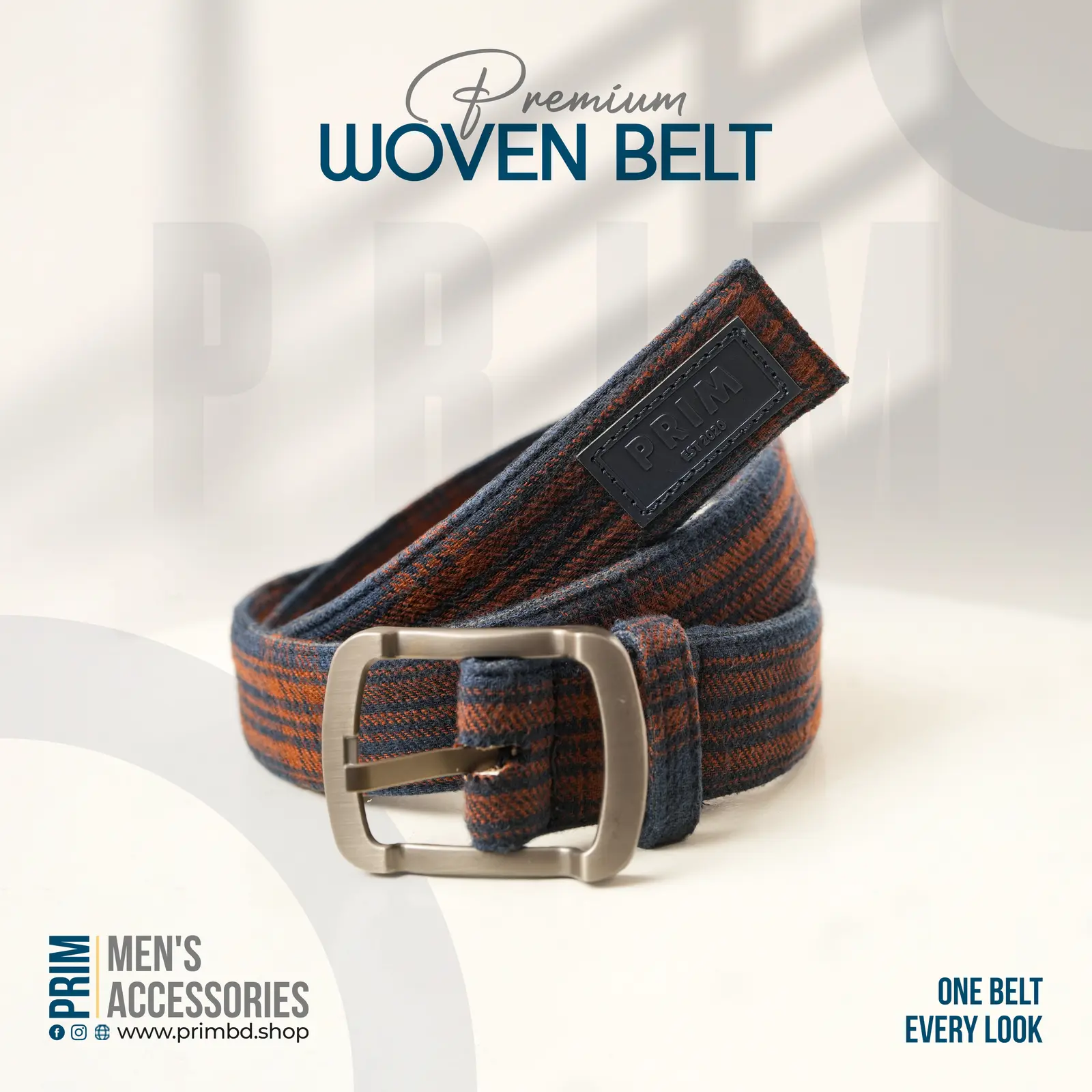 PRIM Premium Woven Belt | Midnight Navy Rust Check