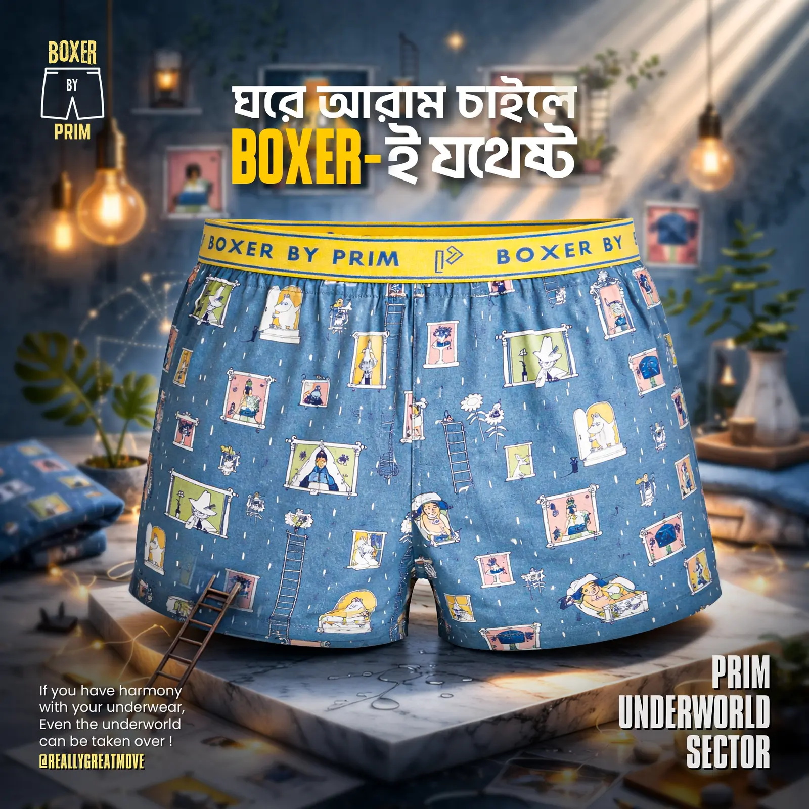 Vintage Cartoon Printed Cotton Boxer for Men