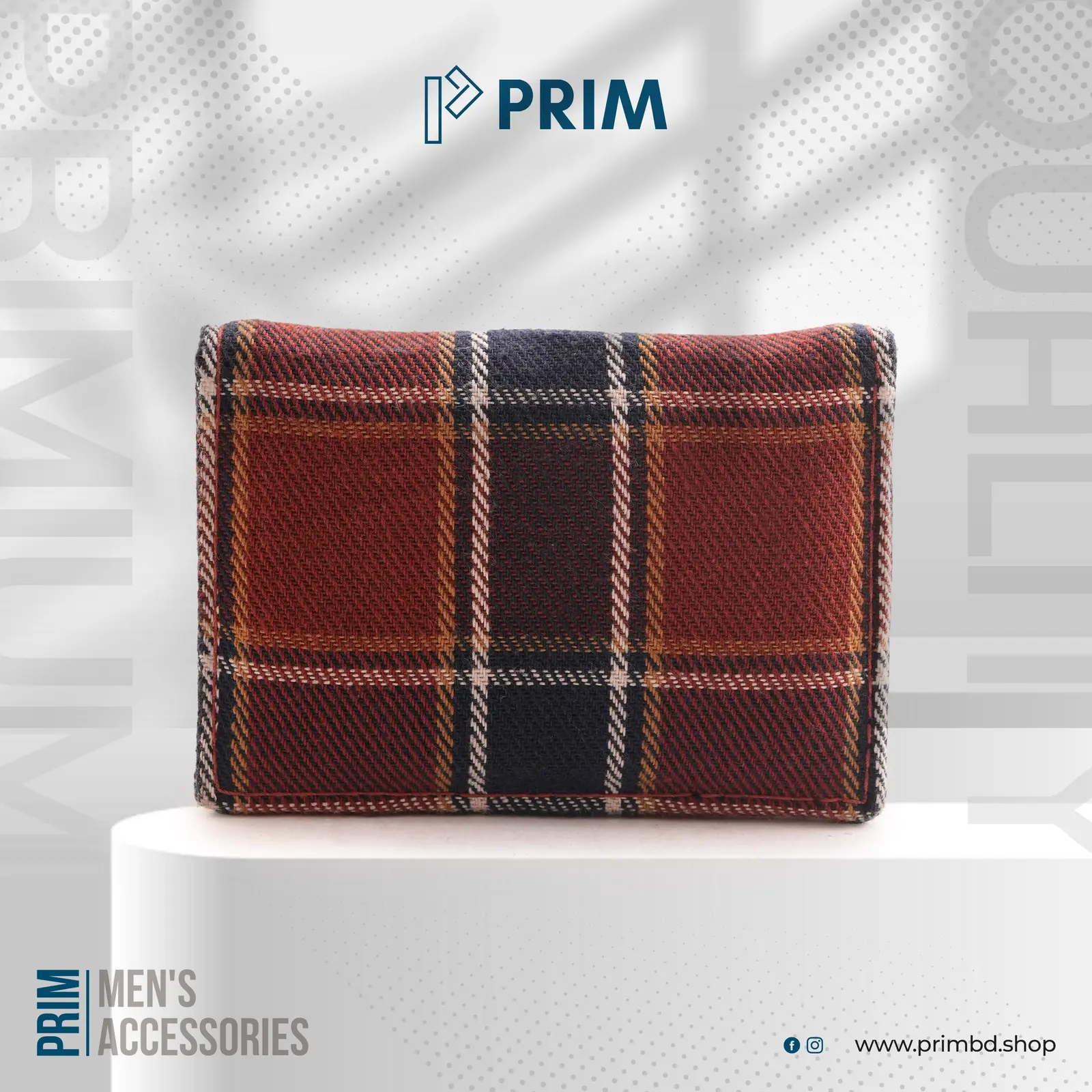 PRIM New Gen Flannel Pocket Wallet | Burnt Orange Navy Check