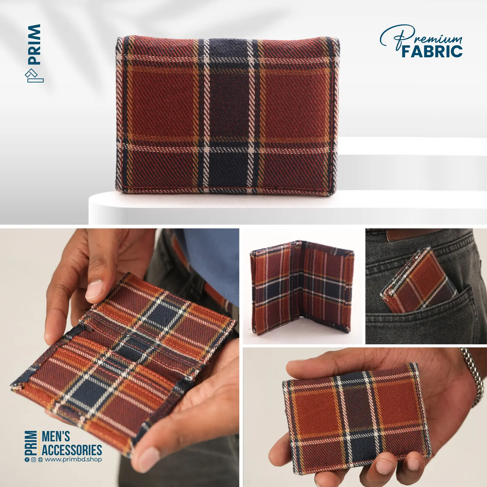 PRIM New Gen Flannel Pocket Wallet | Burnt Orange Navy Check