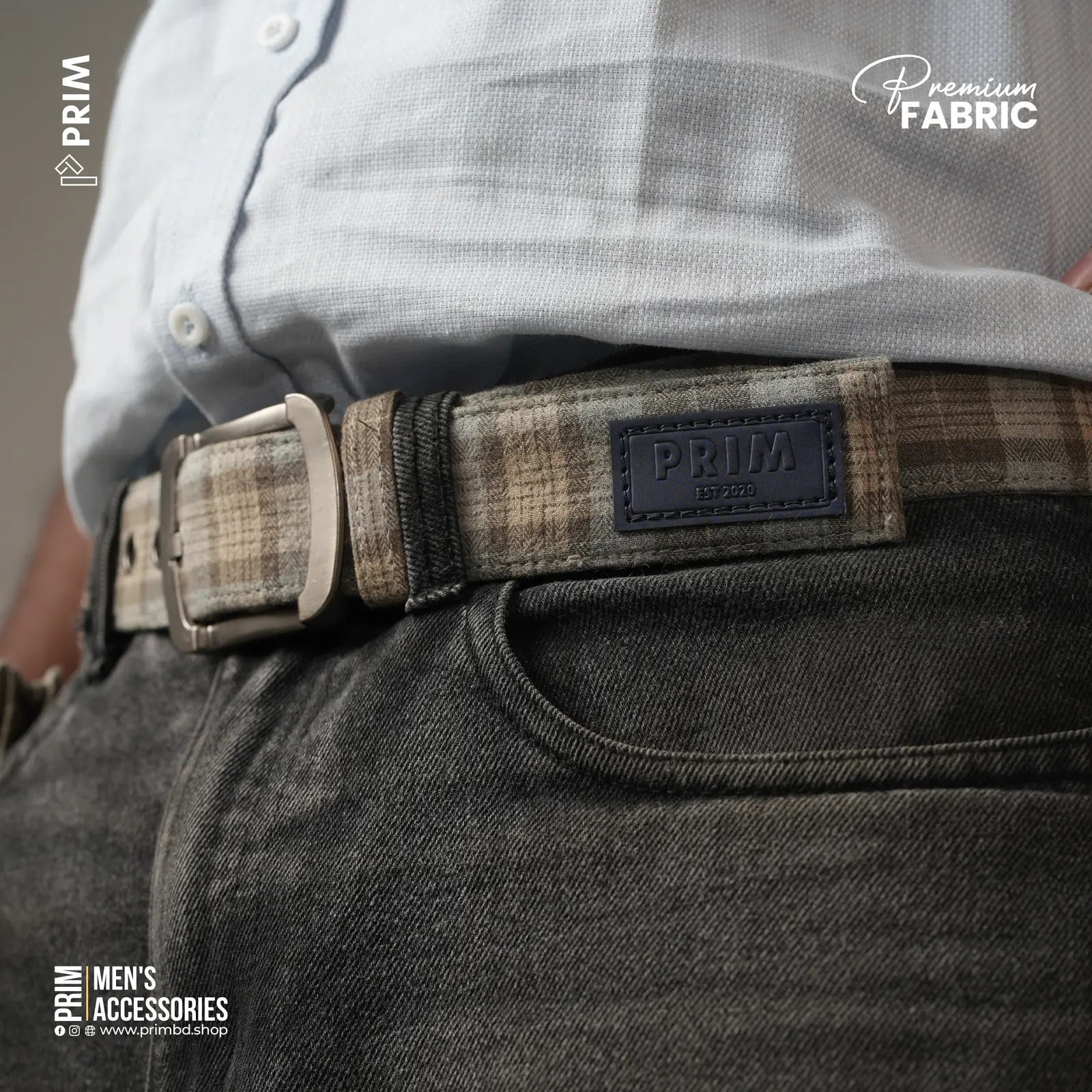 PRIM Premium Woven Belt | Sand Beige Check