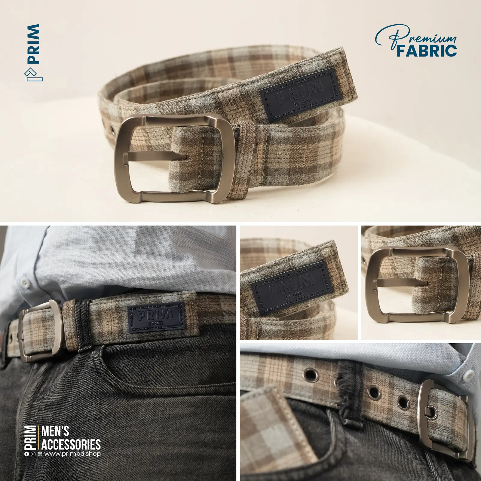 PRIM Premium Woven Belt | Sand Beige Check
