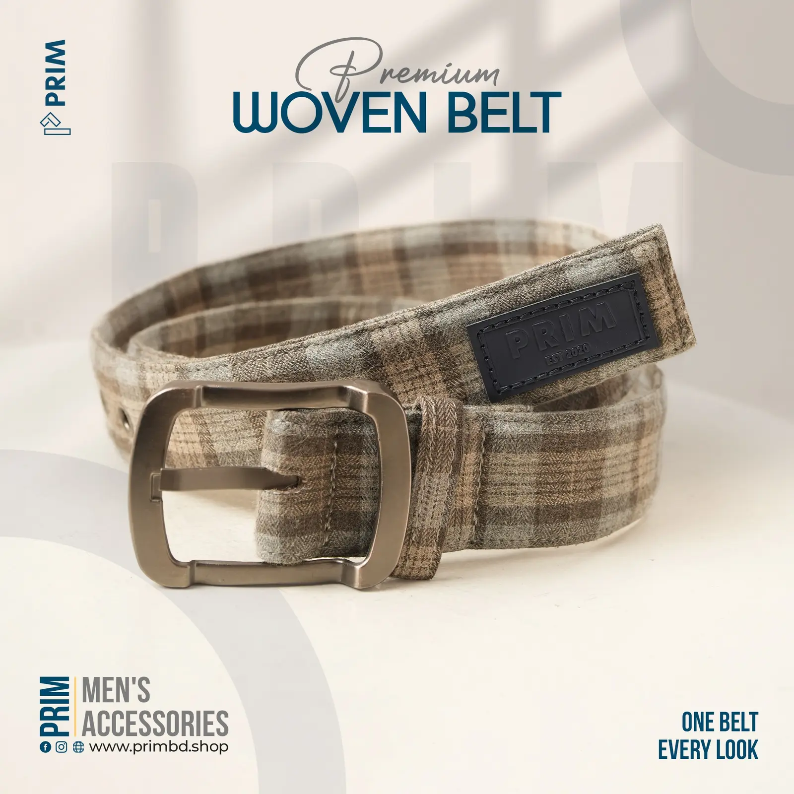 PRIM Premium Woven Belt | Sand Beige Check