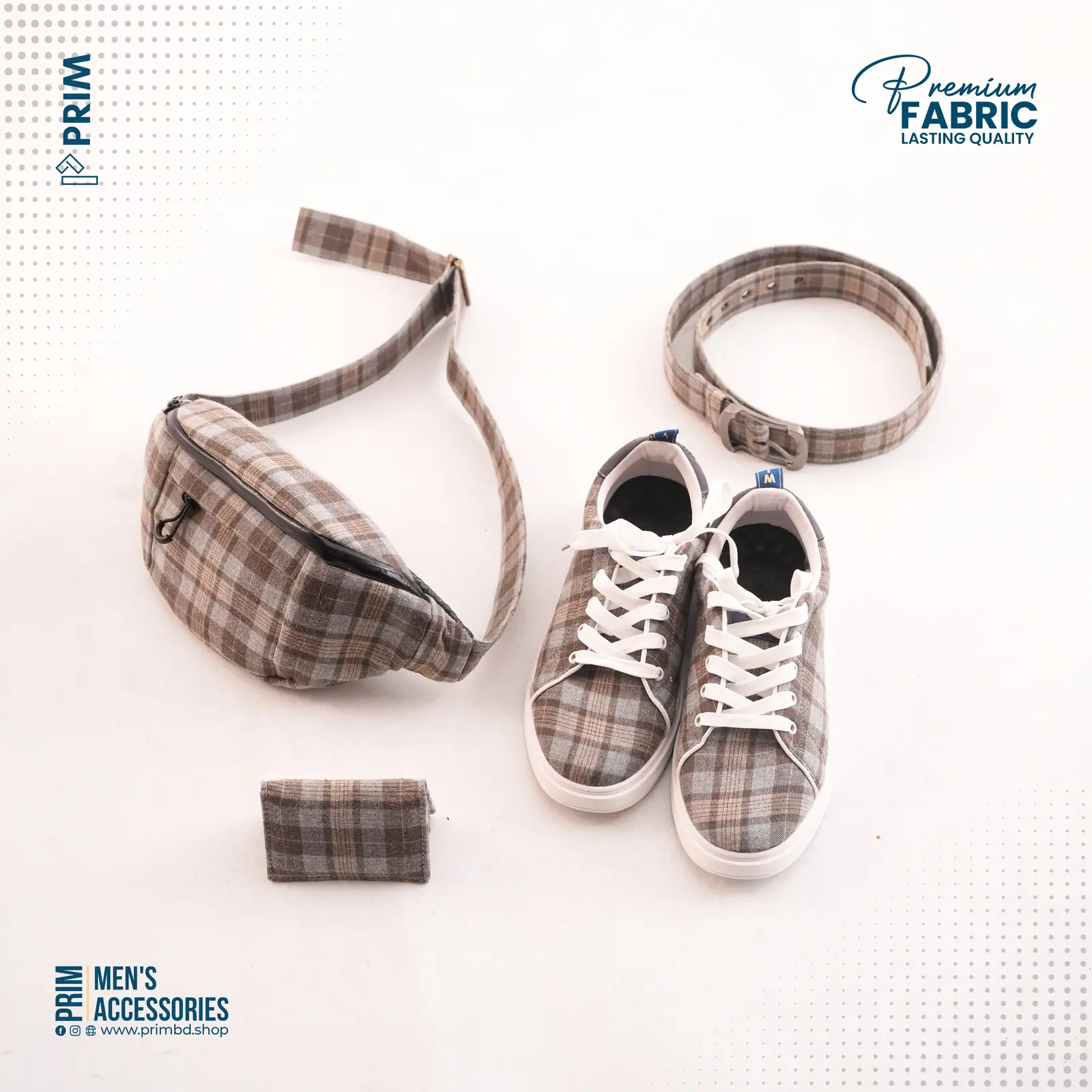 PRIM Premium 4-Piece Men's Matching Combo Set | Brown Heritage Check
