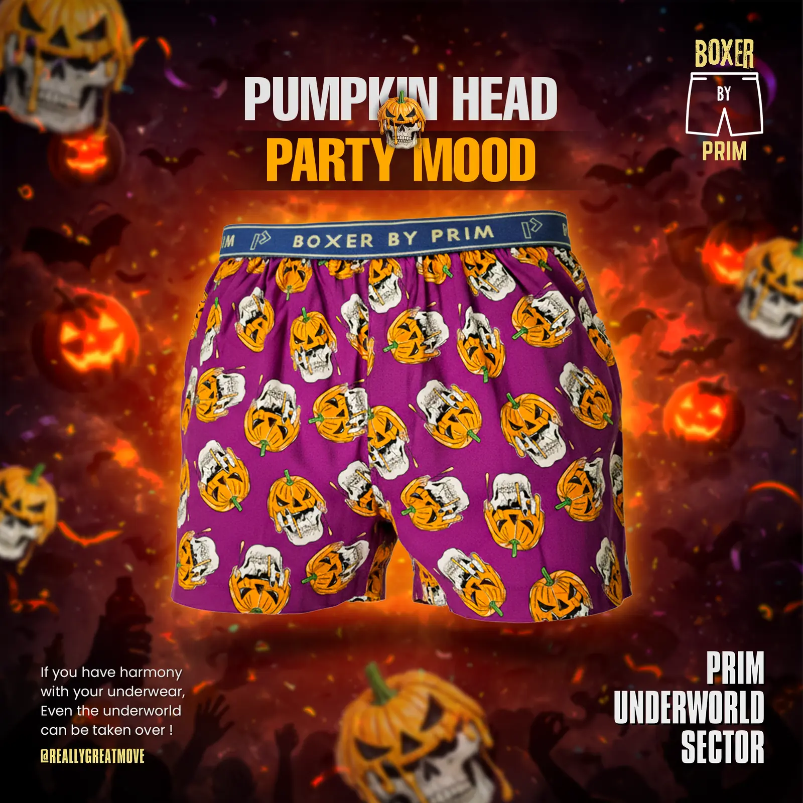 Halloween Pumpkin Skull Printed Premium Cotton Boxer for Men
