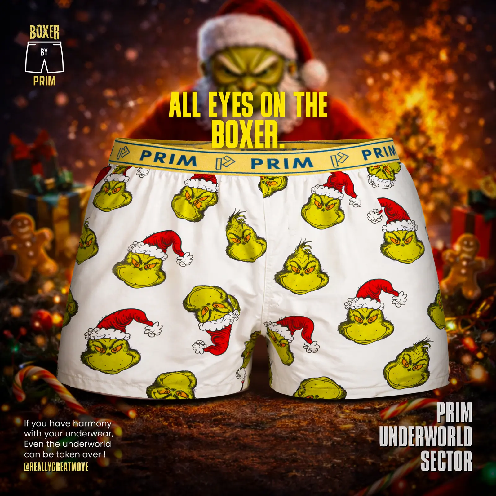 Grinch Christmas Printed Cotton Boxer for Men