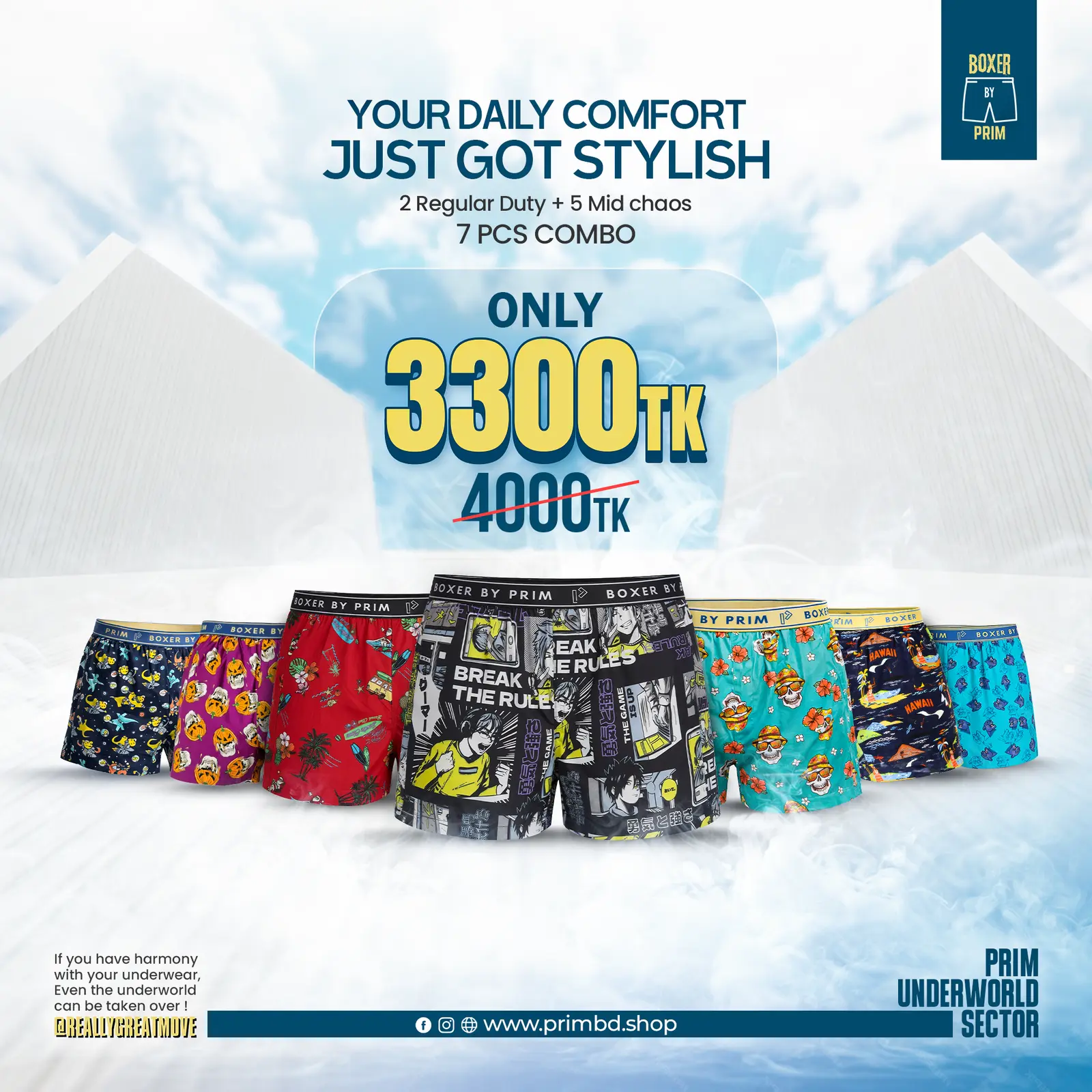 Men’s Premium Cotton Boxer 7 PCS Stylish Comfort Combo | Boxer by PRIM