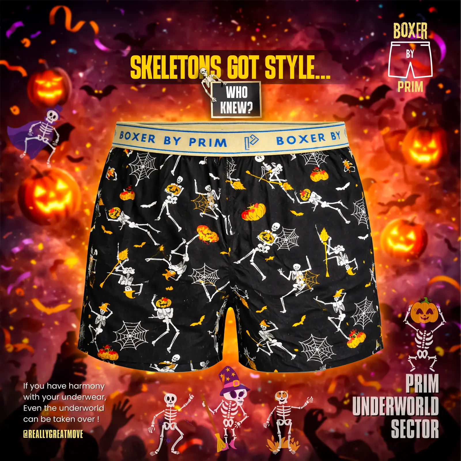 Halloween Skeleton Printed Cotton Boxer for Men