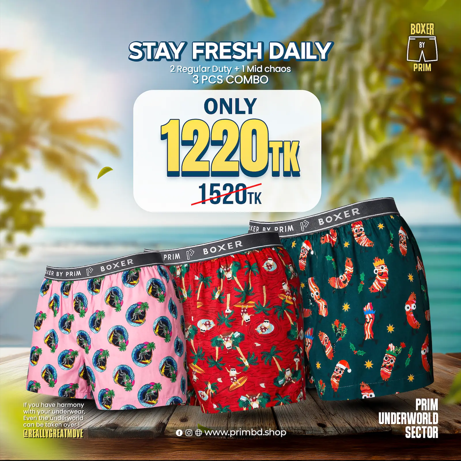 Men’s Premium Cotton Boxer 3 PCS Fresh Daily Combo | Boxer by PRIM