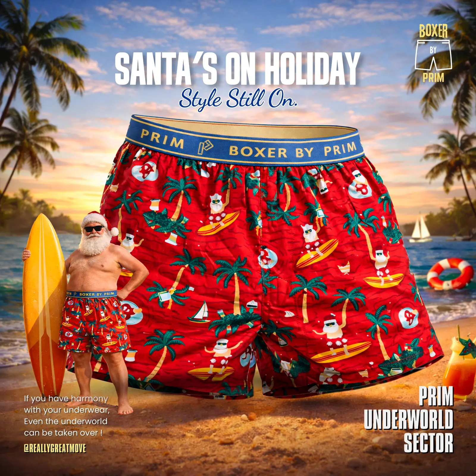 Red Tropical Santa Printed Premium Cotton Boxer for Men