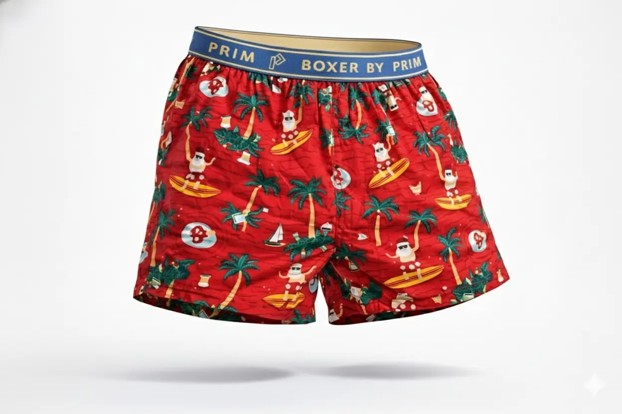 Red Tropical Santa Printed Premium Cotton Boxer for Men