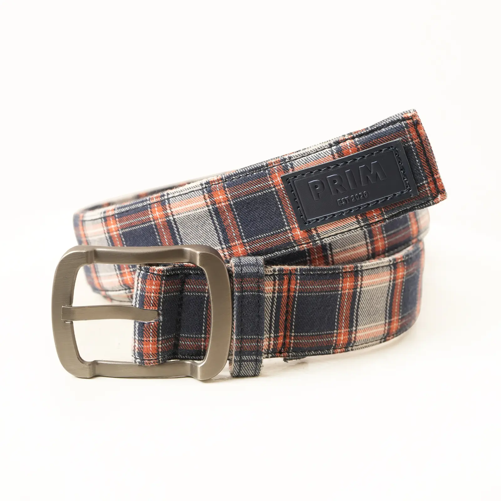 PRIM Premium Woven Belt | Navy Ivory Rust Plaid