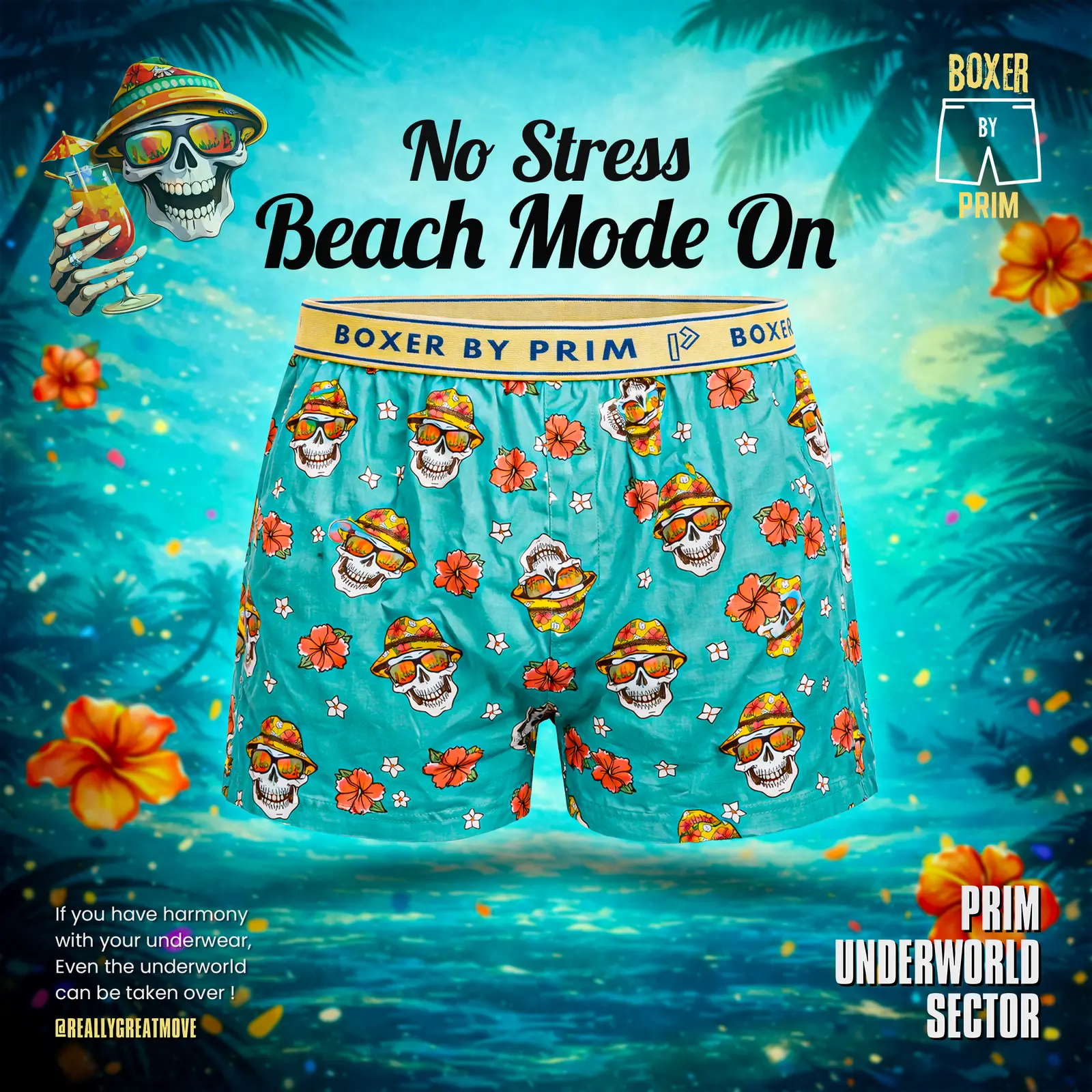 Tropical Skull Printed Cotton Boxer for Men