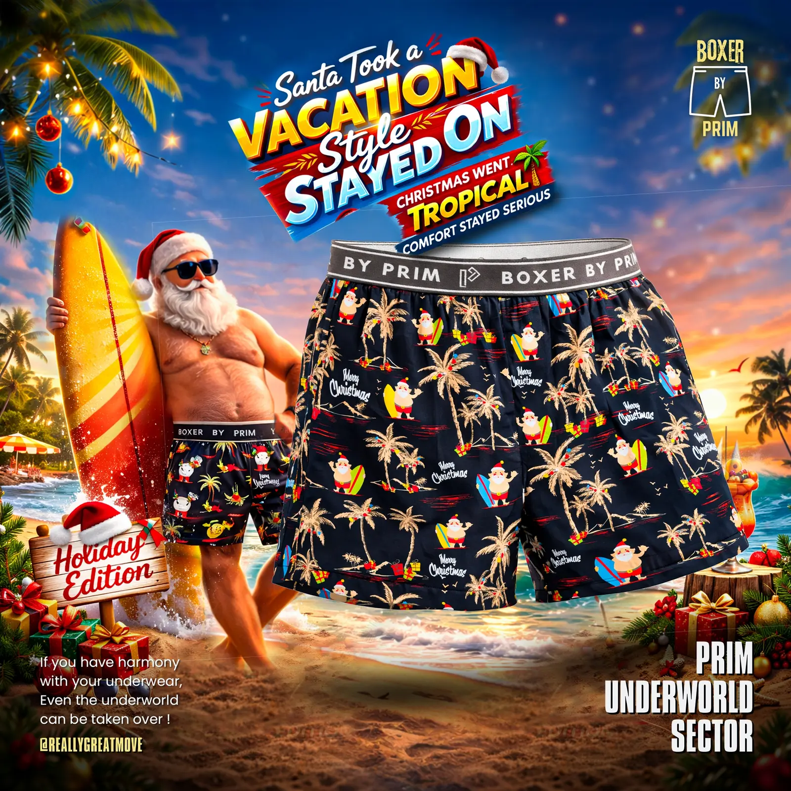 Christmas Surf Printed Premium Cotton Boxer for Men