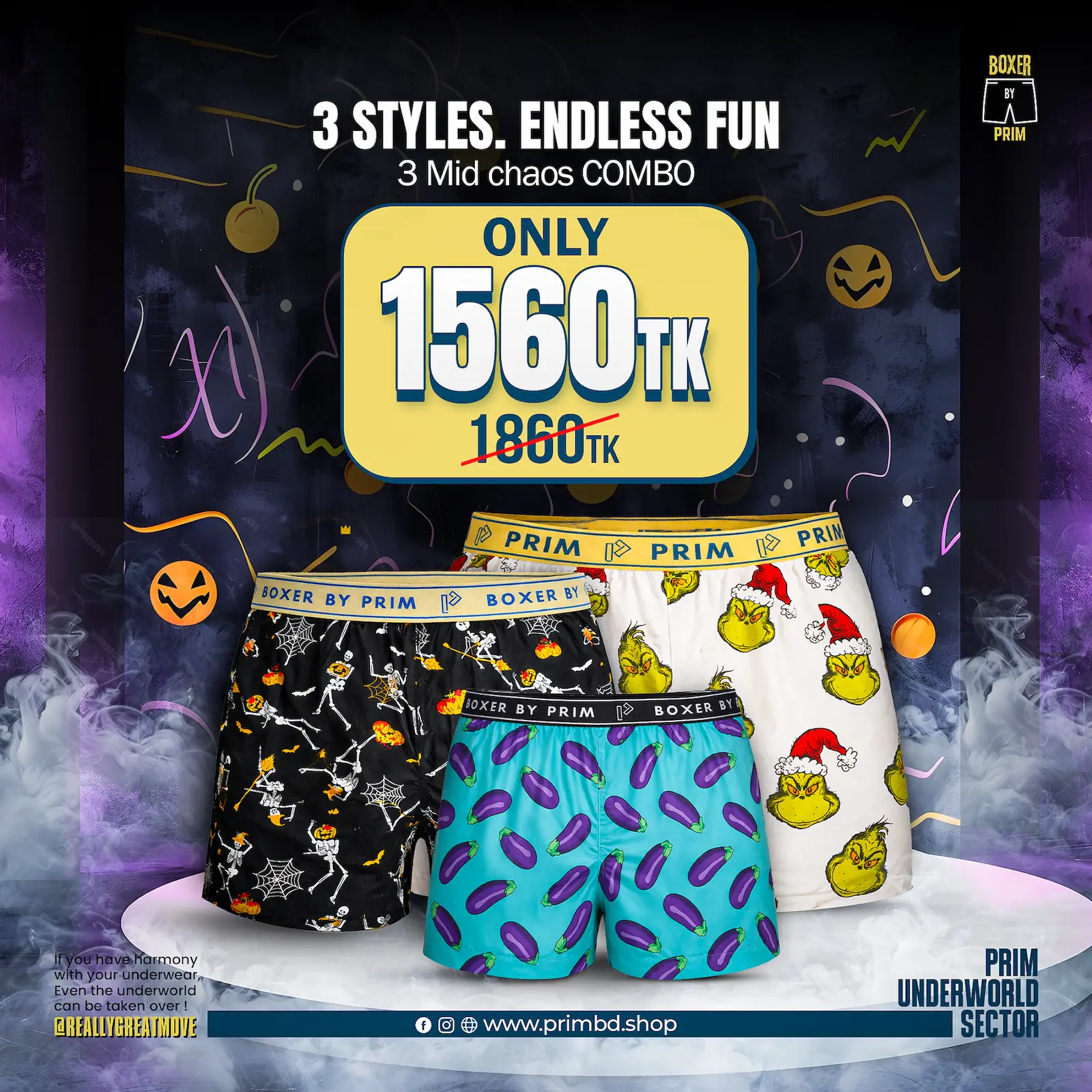 Men’s Premium Cotton Boxer 3 PCS Mid Chaos Combo | Boxer by PRIM