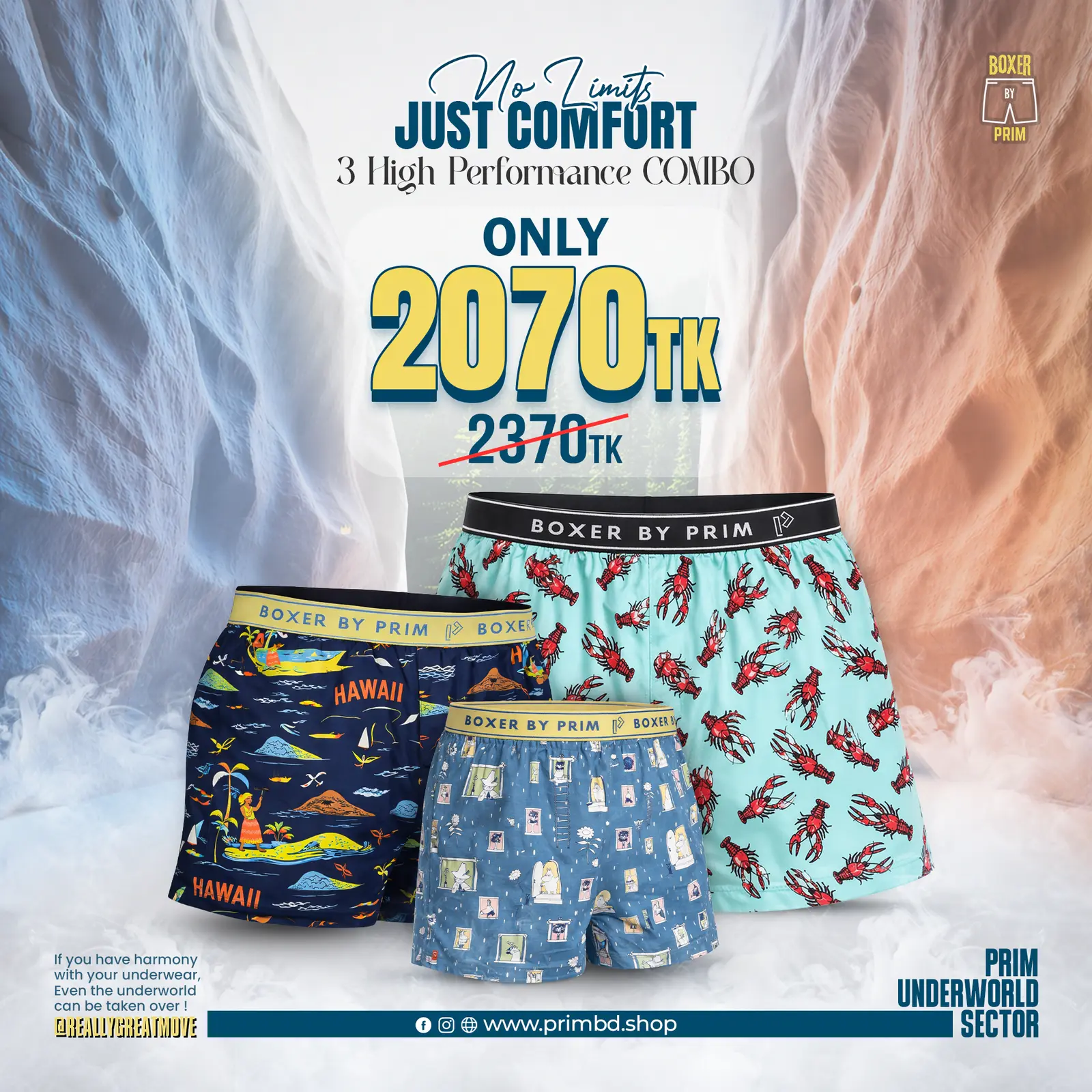 Men’s Premium Cotton Boxer 3 PCS High Performance Combo | Boxer by PRIM