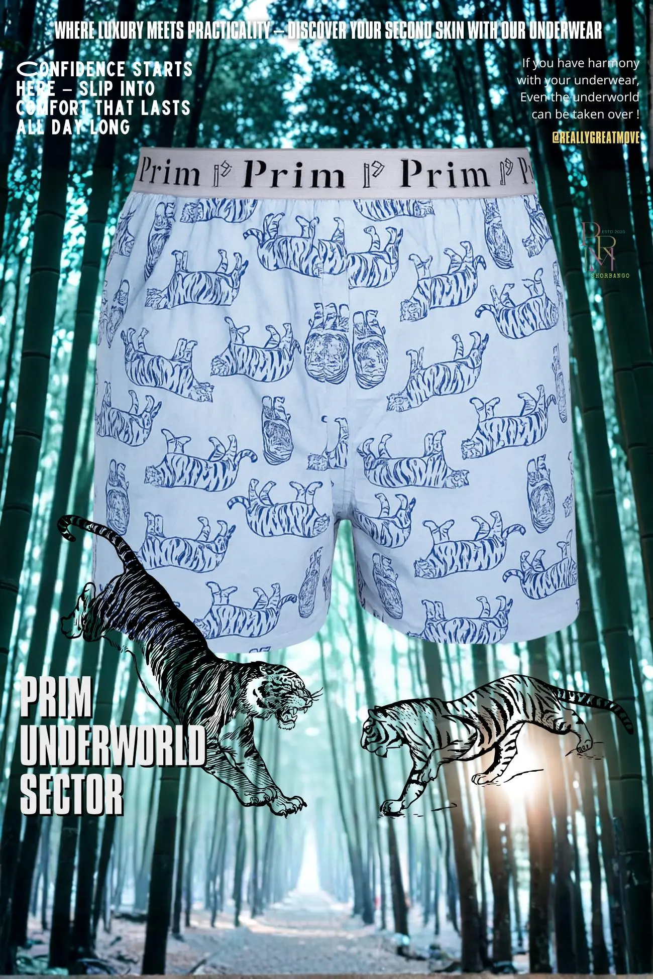 Light Blue Tiger Print Premium Cotton Boxer for Men