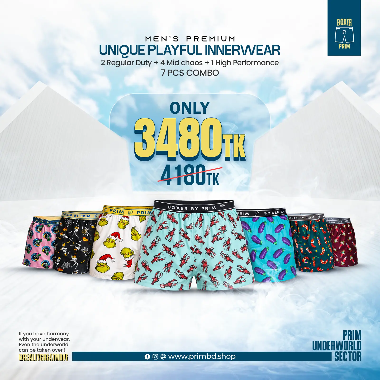 Men’s Premium Cotton Boxer 7 PCS Combo | Boxer by PRIM