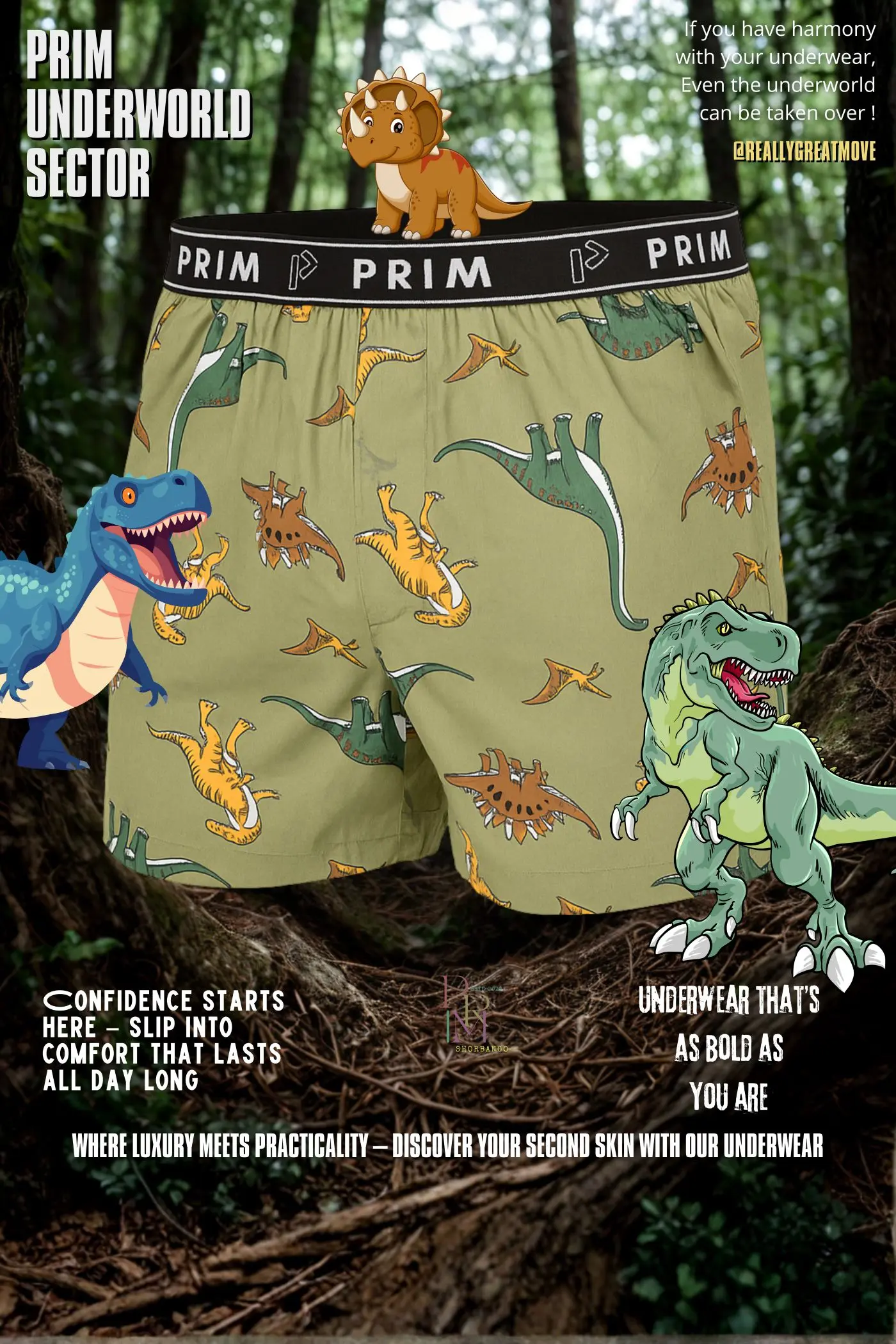 Olive Green Dinosaur Print Premium Cotton Boxer for Men