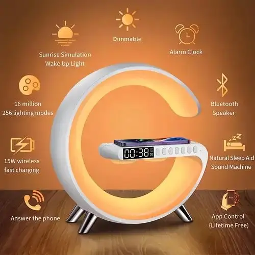 G-Shape RGB Lamp with Wireless Charger & Bluetooth Speaker