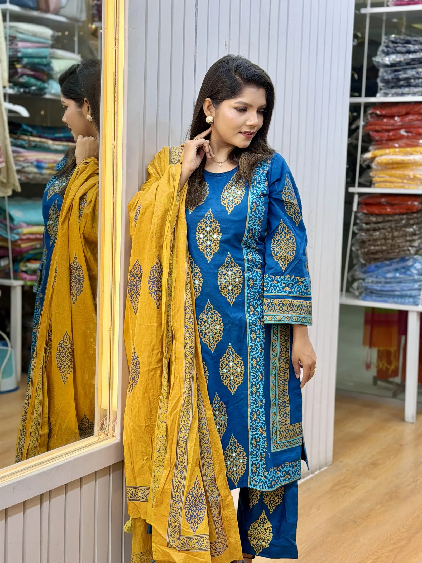 Blue Moonlight Aarong Cotton Three Piece