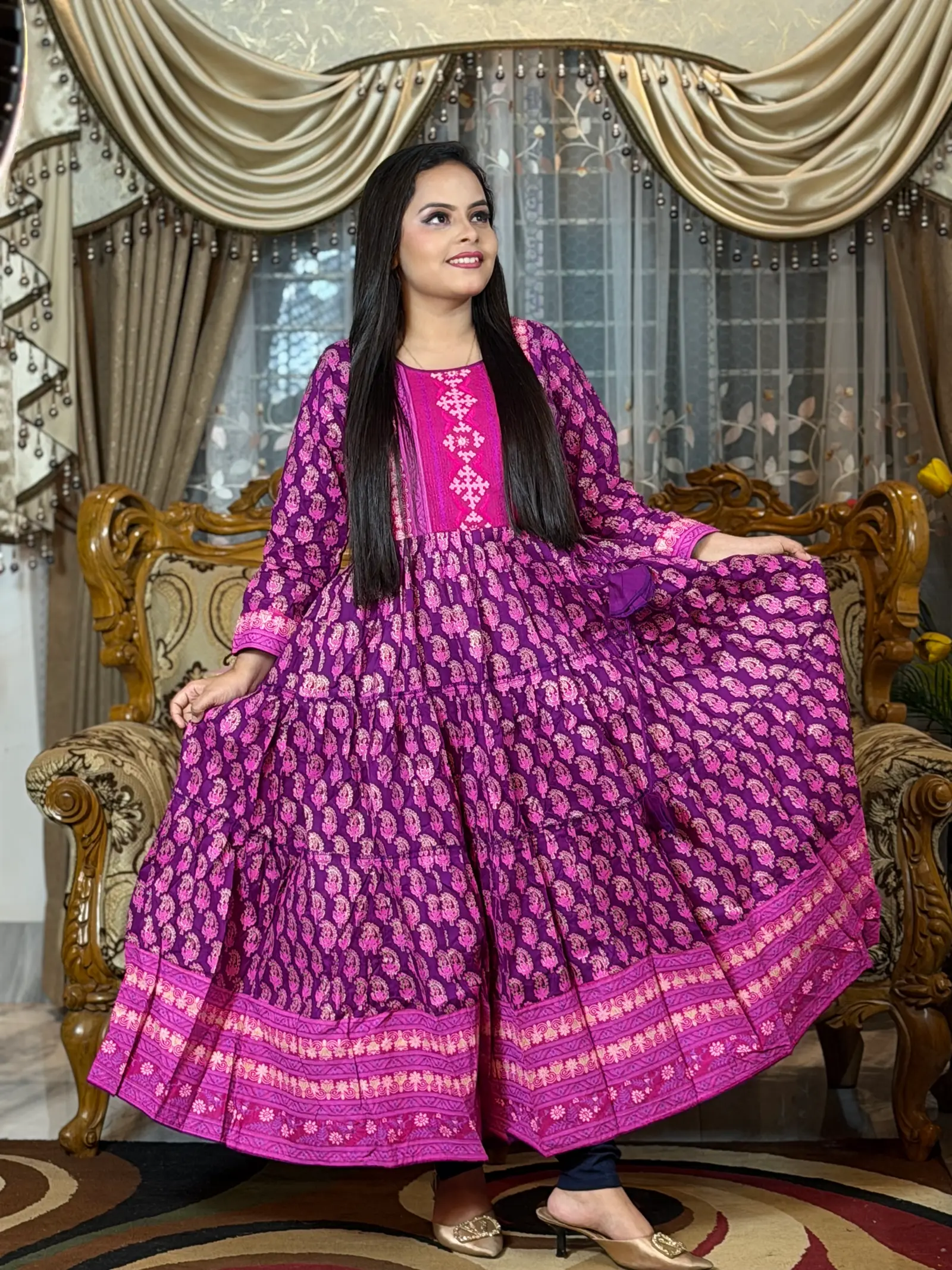 Jamni Pori Purple Cotton One Piece Gown